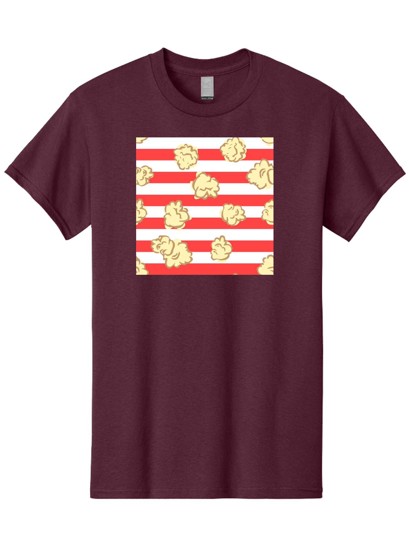 Popcorn-Stripes Men'S Graphic Tee, 100% Cotton, Comfortable Casual Summer Wear, Machine Washable, Popcorn, Red And White Stripes, Movie Snack, Cinematic Treats, Yellow Popcorn, Striped Background, Popcorn Illustration, Snack Time, Film Night, Aac416