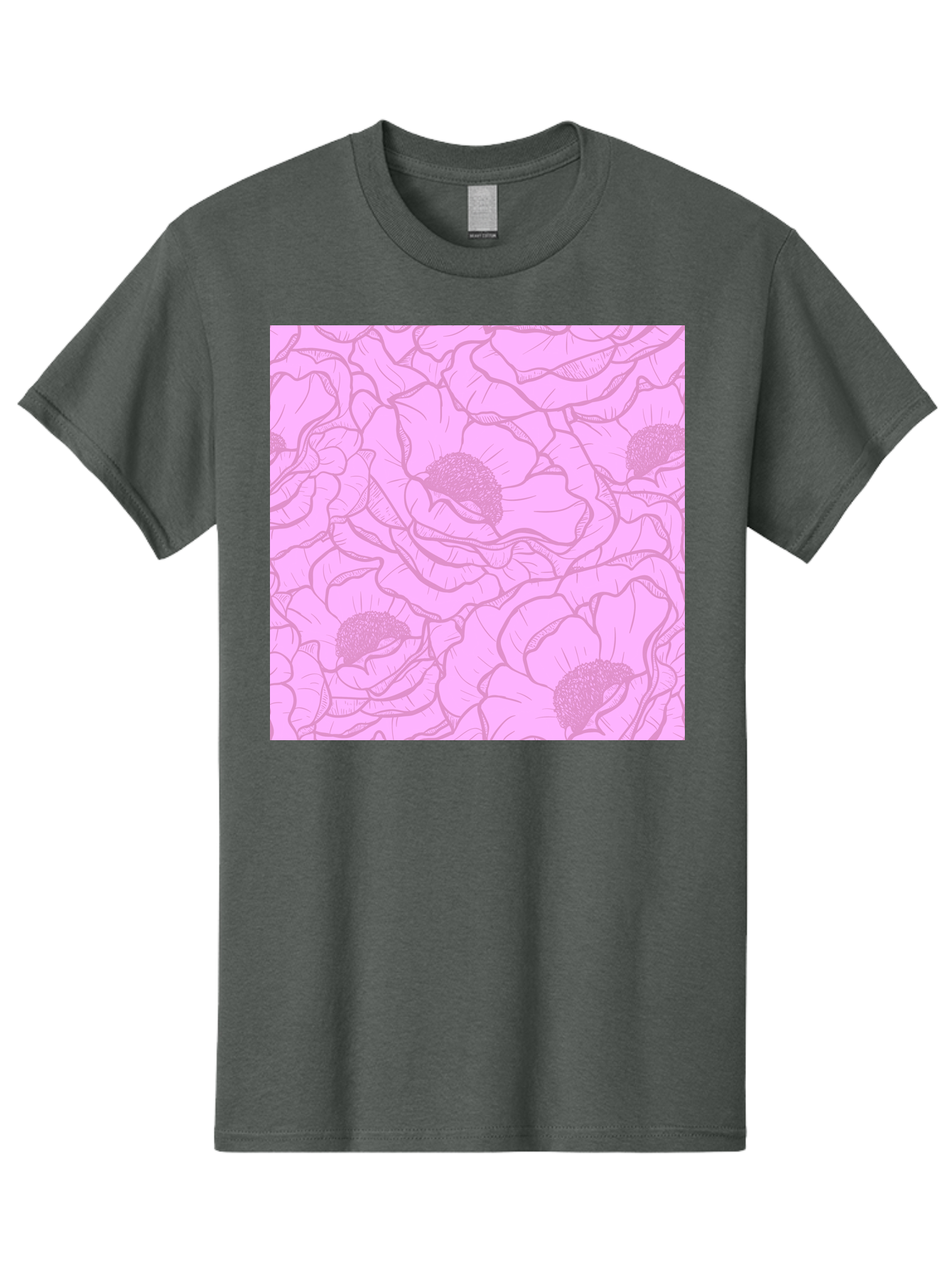 Poppies Men'S Graphic Tee, 100% Cotton, Comfortable Casual Summer Wear, Machine Washable, Pink Flowers, Floral Pattern, Delicate Petals, Intricate Details, Soft Pink Hue, Feminine Design, Bohemian Style, Wallpaper, Pastel Colors, Aac417