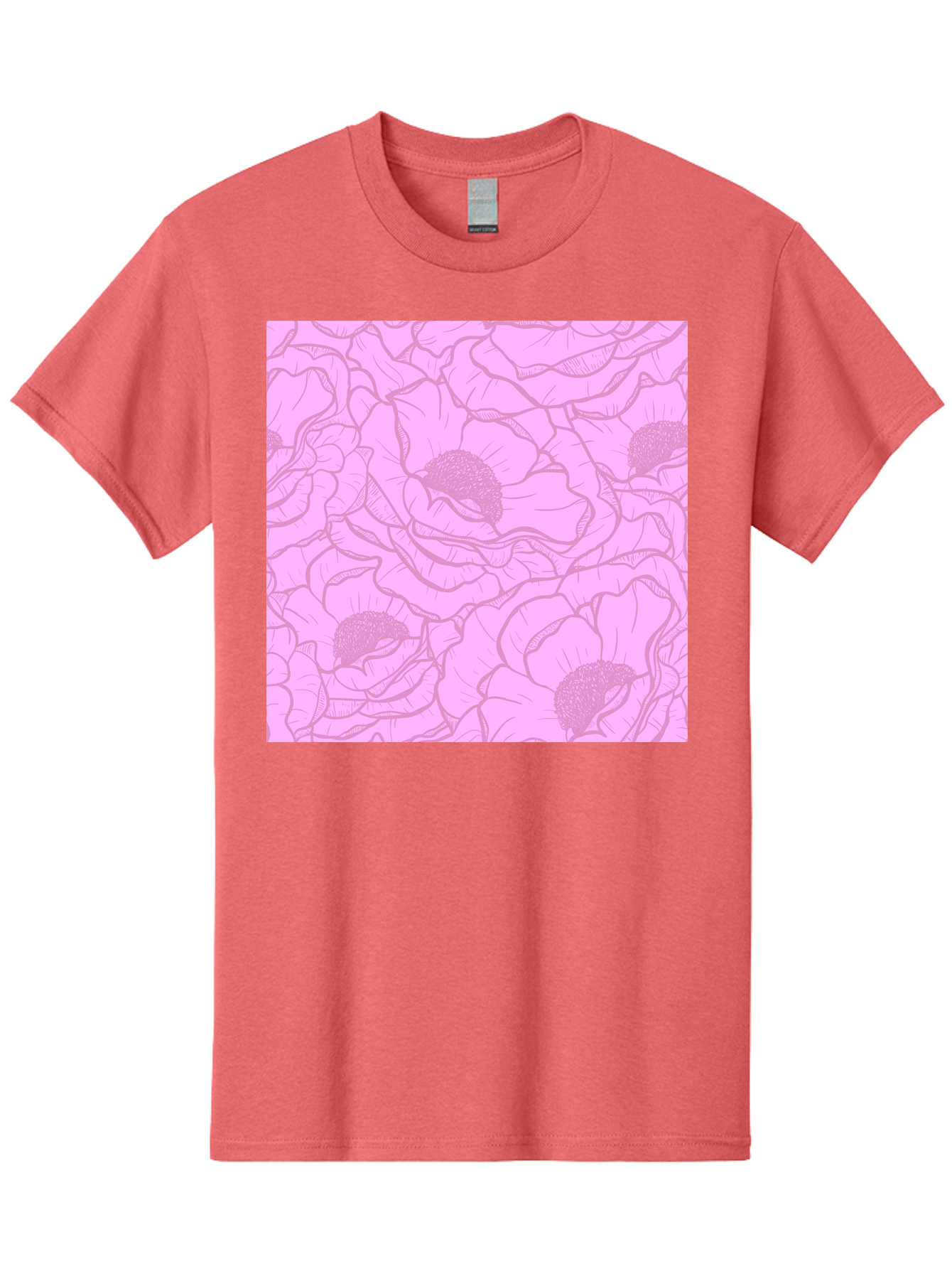 Poppies Men'S Graphic Tee, 100% Cotton, Comfortable Casual Summer Wear, Machine Washable, Pink Flowers, Floral Pattern, Delicate Petals, Intricate Details, Soft Pink Hue, Feminine Design, Bohemian Style, Wallpaper, Pastel Colors, Aac417
