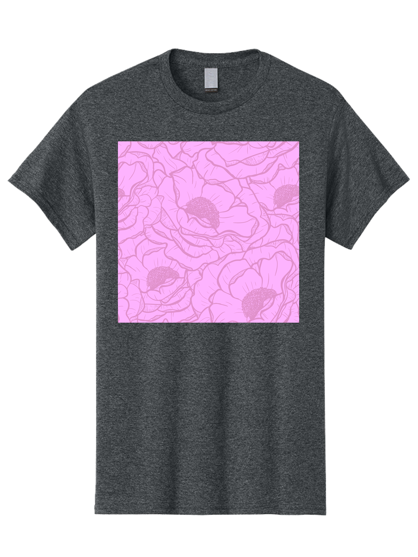 Poppies Men'S Graphic Tee, 100% Cotton, Comfortable Casual Summer Wear, Machine Washable, Pink Flowers, Floral Pattern, Delicate Petals, Intricate Details, Soft Pink Hue, Feminine Design, Bohemian Style, Wallpaper, Pastel Colors, Aac417