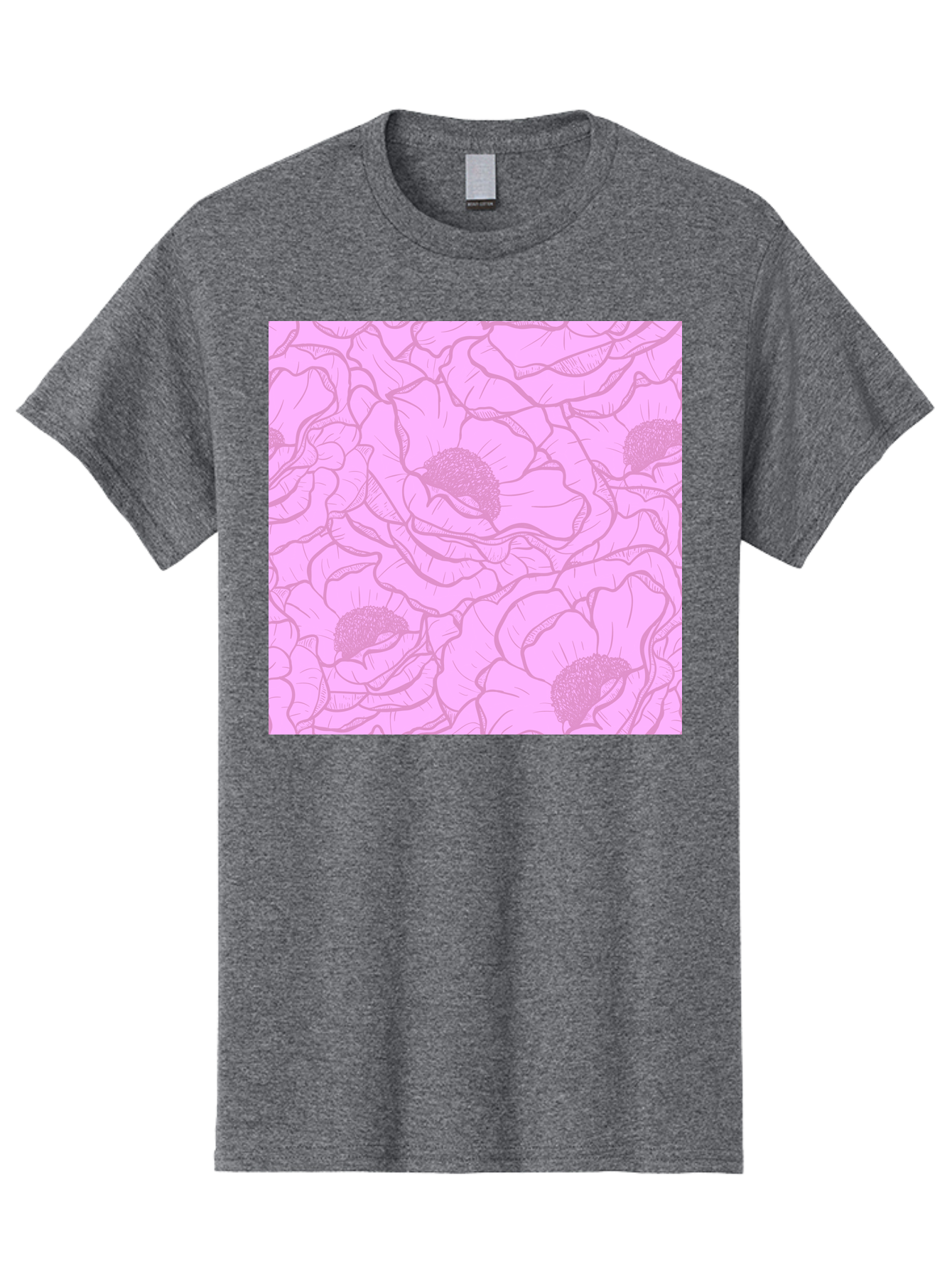 Poppies Men'S Graphic Tee, 100% Cotton, Comfortable Casual Summer Wear, Machine Washable, Pink Flowers, Floral Pattern, Delicate Petals, Intricate Details, Soft Pink Hue, Feminine Design, Bohemian Style, Wallpaper, Pastel Colors, Aac417