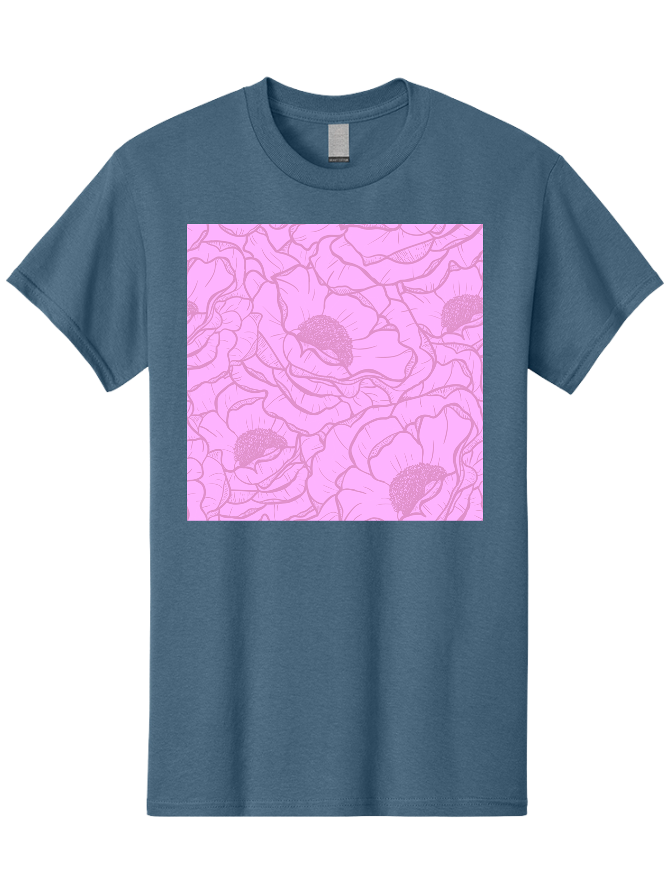 Poppies Men'S Graphic Tee, 100% Cotton, Comfortable Casual Summer Wear, Machine Washable, Pink Flowers, Floral Pattern, Delicate Petals, Intricate Details, Soft Pink Hue, Feminine Design, Bohemian Style, Wallpaper, Pastel Colors, Aac417