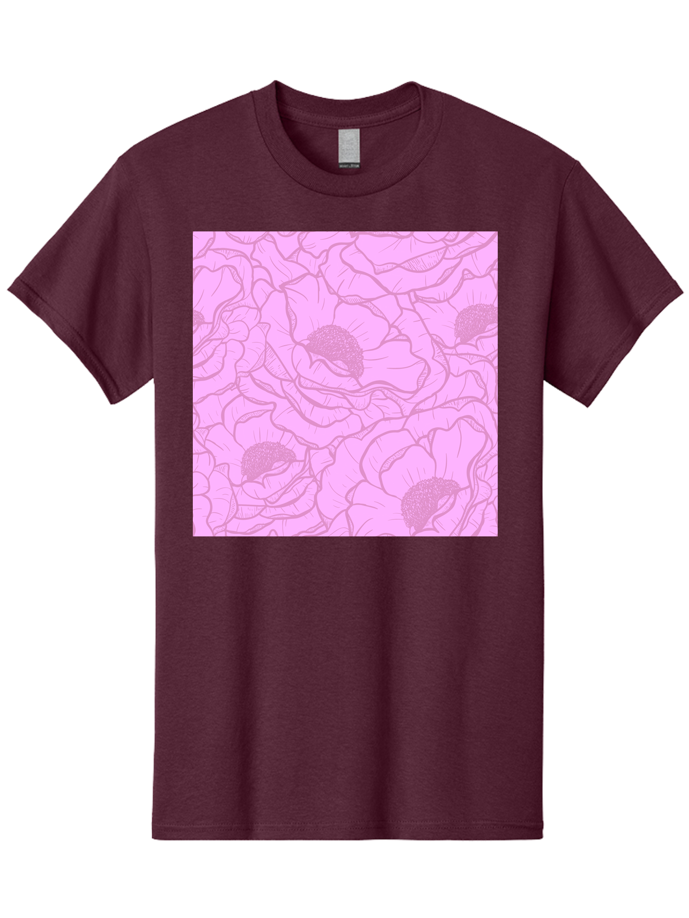 Poppies Men'S Graphic Tee, 100% Cotton, Comfortable Casual Summer Wear, Machine Washable, Pink Flowers, Floral Pattern, Delicate Petals, Intricate Details, Soft Pink Hue, Feminine Design, Bohemian Style, Wallpaper, Pastel Colors, Aac417