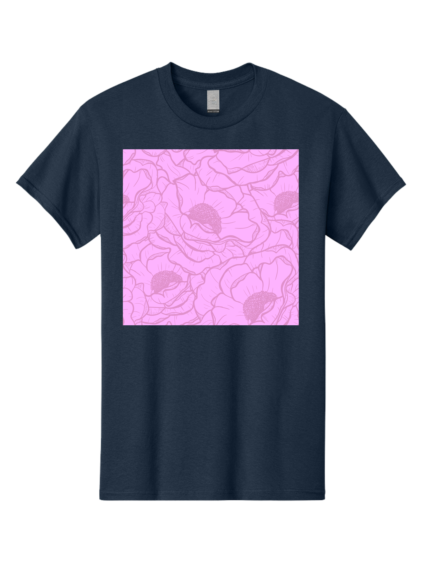 Poppies Men'S Graphic Tee, 100% Cotton, Comfortable Casual Summer Wear, Machine Washable, Pink Flowers, Floral Pattern, Delicate Petals, Intricate Details, Soft Pink Hue, Feminine Design, Bohemian Style, Wallpaper, Pastel Colors, Aac417
