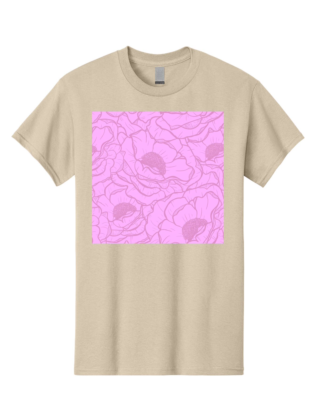 Poppies Men'S Graphic Tee, 100% Cotton, Comfortable Casual Summer Wear, Machine Washable, Pink Flowers, Floral Pattern, Delicate Petals, Intricate Details, Soft Pink Hue, Feminine Design, Bohemian Style, Wallpaper, Pastel Colors, Aac417