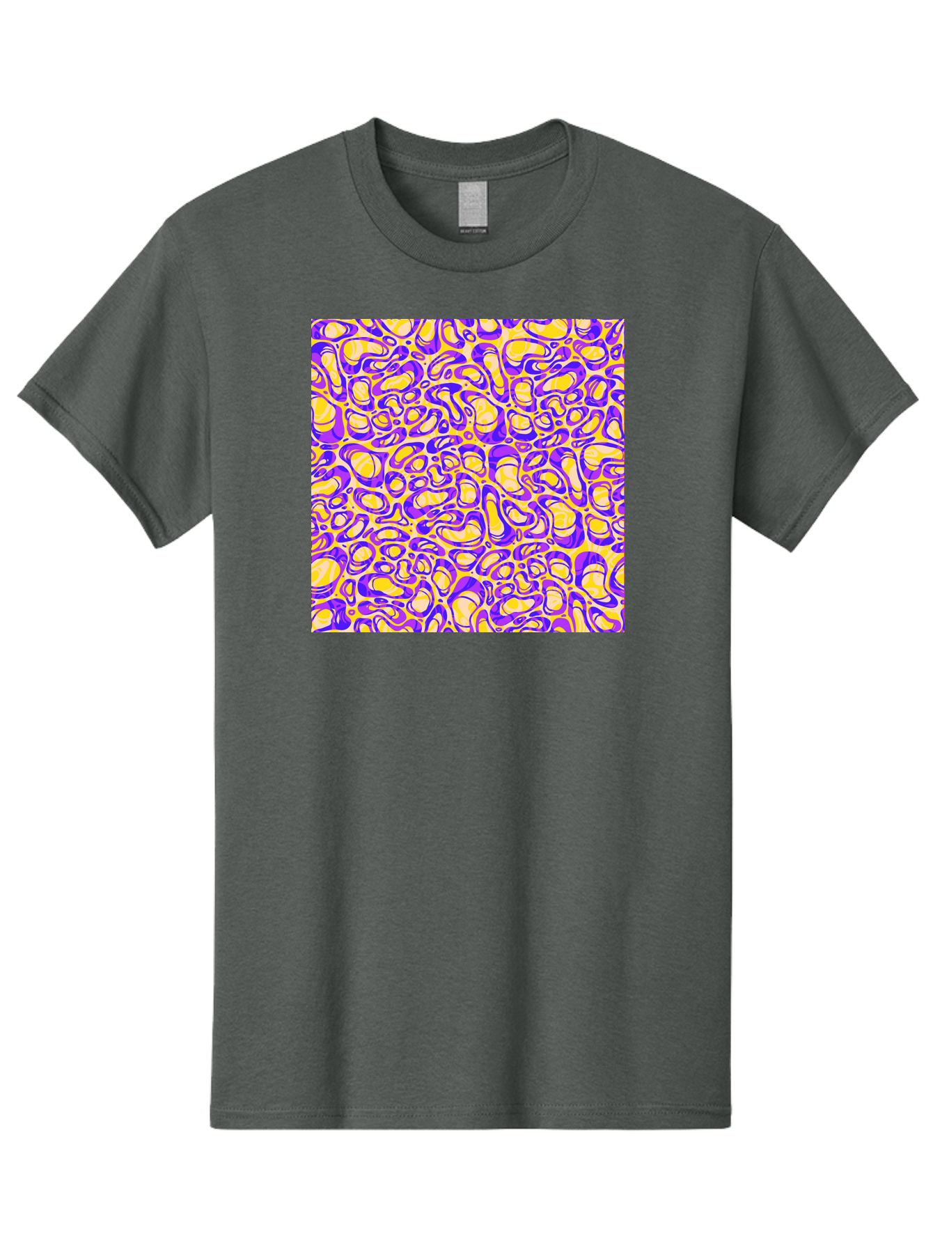 Purple-And-Yellow-Swirl Men'S Graphic Tee, 100% Cotton, Comfortable Casual Summer Wear, Machine Washable, Amethyst And Lemon Swirly Pattern, Abstract Design, Vibrant Purple, Yellow Shapes, Organic Texture, Mesmerizing Visual Effect, Aac418