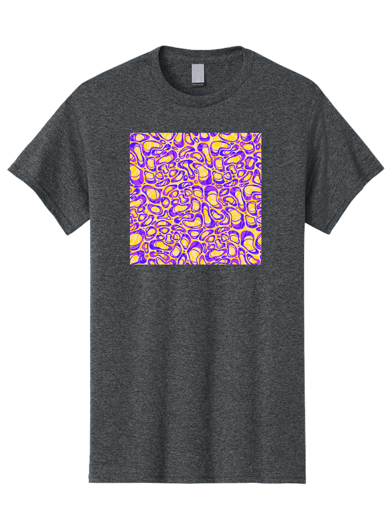 Purple-And-Yellow-Swirl Men'S Graphic Tee, 100% Cotton, Comfortable Casual Summer Wear, Machine Washable, Amethyst And Lemon Swirly Pattern, Abstract Design, Vibrant Purple, Yellow Shapes, Organic Texture, Mesmerizing Visual Effect, Aac418