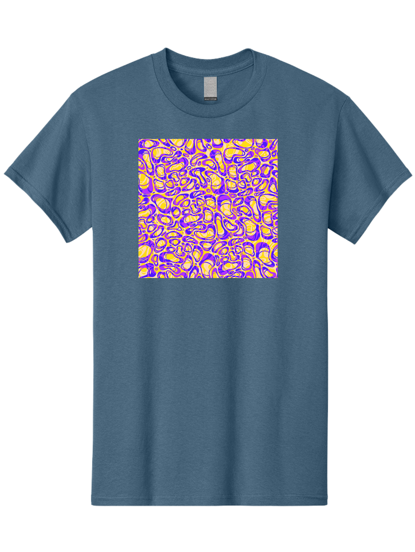 Purple-And-Yellow-Swirl Men'S Graphic Tee, 100% Cotton, Comfortable Casual Summer Wear, Machine Washable, Amethyst And Lemon Swirly Pattern, Abstract Design, Vibrant Purple, Yellow Shapes, Organic Texture, Mesmerizing Visual Effect, Aac418
