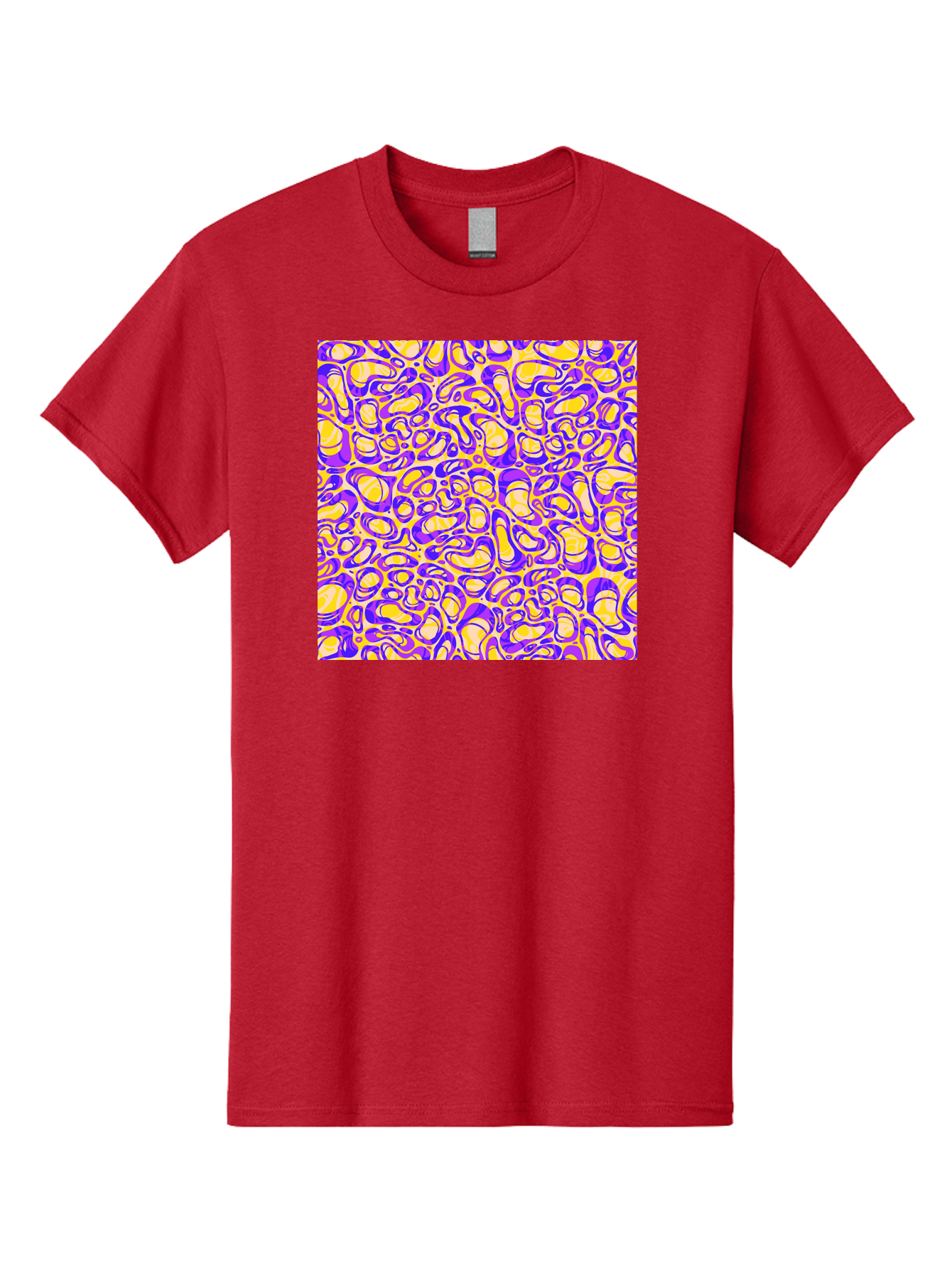 Purple-And-Yellow-Swirl Men'S Graphic Tee, 100% Cotton, Comfortable Casual Summer Wear, Machine Washable, Amethyst And Lemon Swirly Pattern, Abstract Design, Vibrant Purple, Yellow Shapes, Organic Texture, Mesmerizing Visual Effect, Aac418