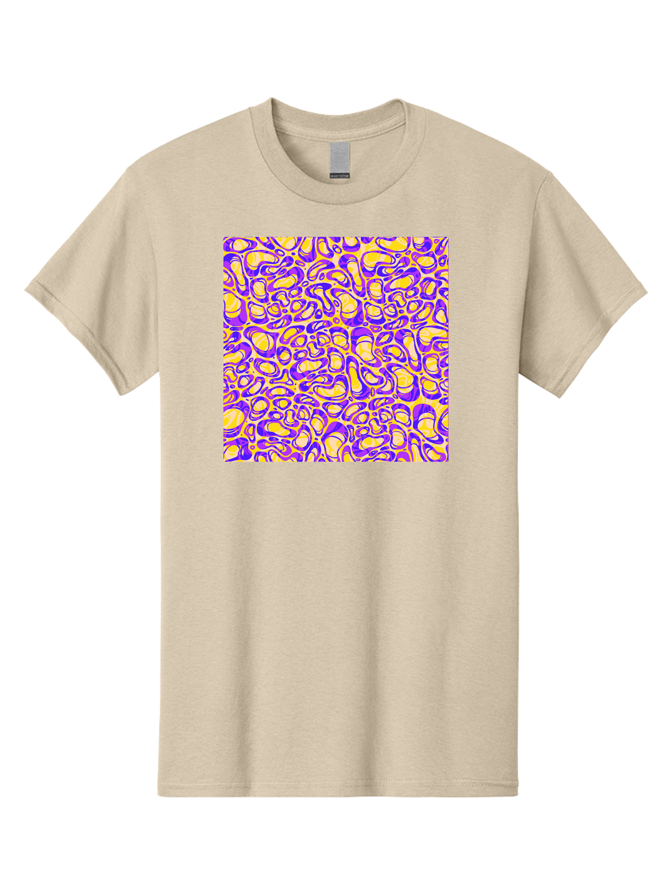 Purple-And-Yellow-Swirl Men'S Graphic Tee, 100% Cotton, Comfortable Casual Summer Wear, Machine Washable, Amethyst And Lemon Swirly Pattern, Abstract Design, Vibrant Purple, Yellow Shapes, Organic Texture, Mesmerizing Visual Effect, Aac418