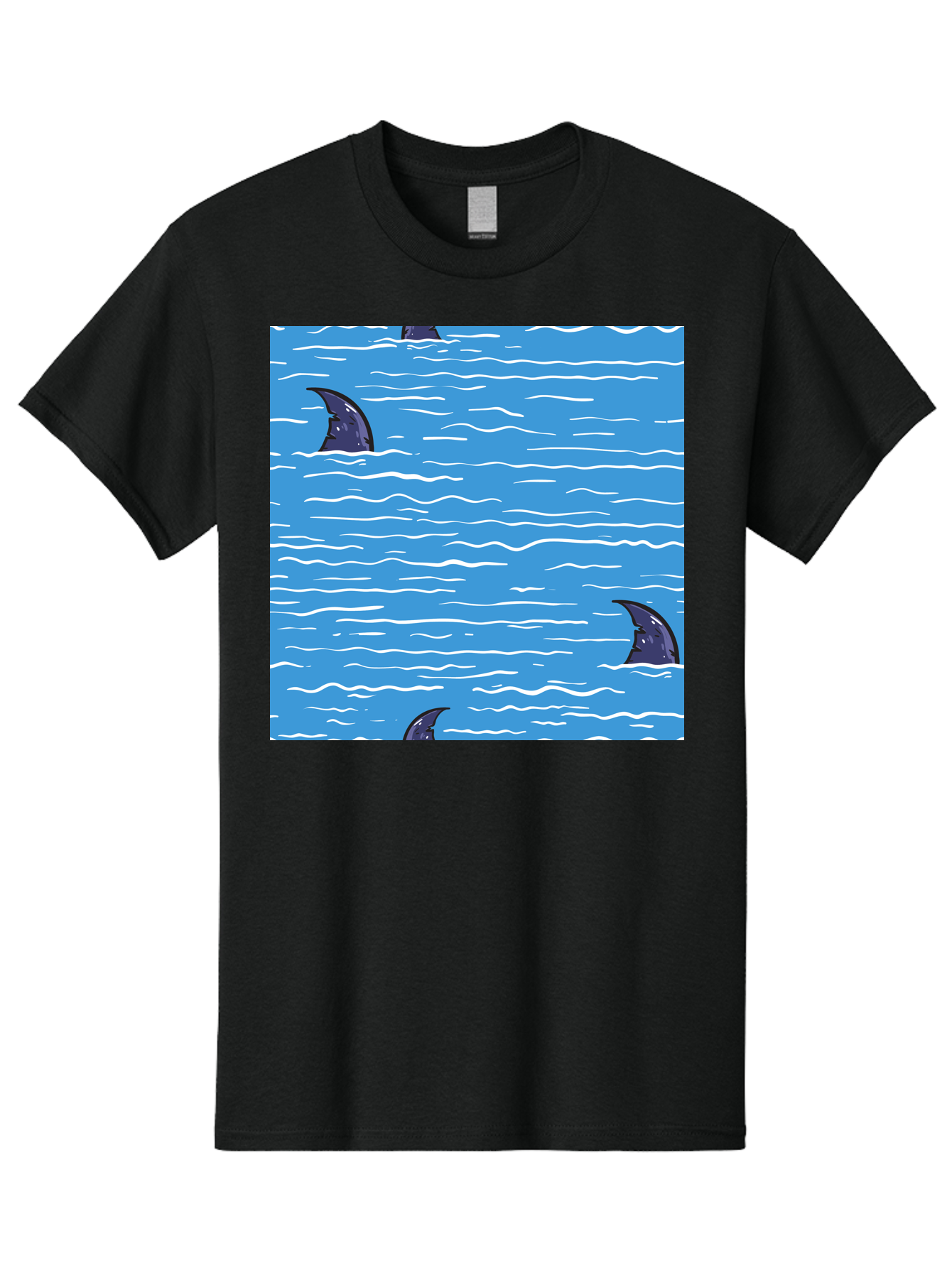 Shark-Fins Men'S Graphic Tee, 100% Cotton, Comfortable Casual Summer Wear, Machine Washable, Shark Fins In Water, Ocean Fins, Shark Attack, Marine Life, Blue Ocean, Wavy Sea, Shark Danger, Aquatic Scene Aac420