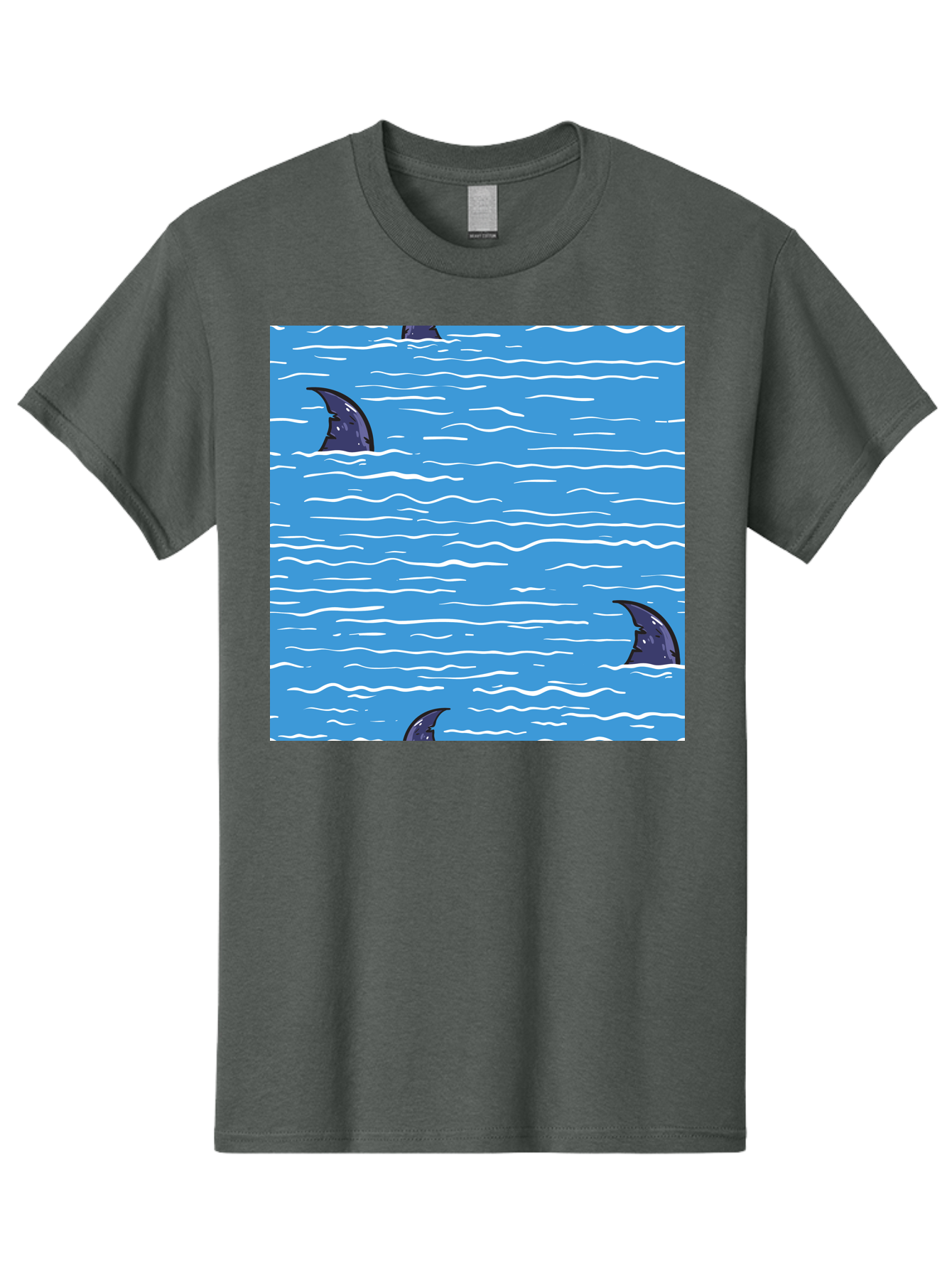 Shark-Fins Men'S Graphic Tee, 100% Cotton, Comfortable Casual Summer Wear, Machine Washable, Shark Fins In Water, Ocean Fins, Shark Attack, Marine Life, Blue Ocean, Wavy Sea, Shark Danger, Aquatic Scene Aac420