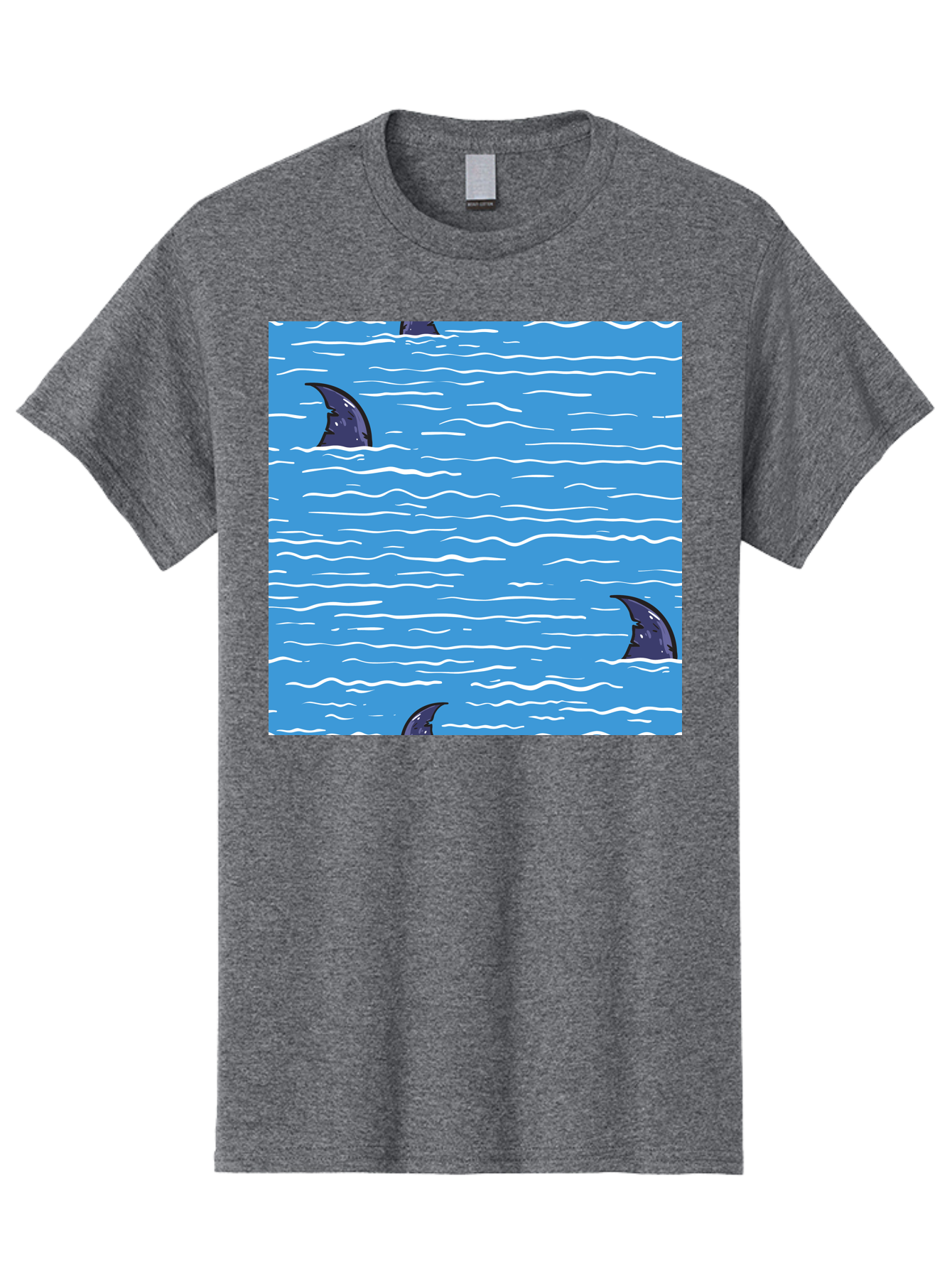 Shark-Fins Men'S Graphic Tee, 100% Cotton, Comfortable Casual Summer Wear, Machine Washable, Shark Fins In Water, Ocean Fins, Shark Attack, Marine Life, Blue Ocean, Wavy Sea, Shark Danger, Aquatic Scene Aac420
