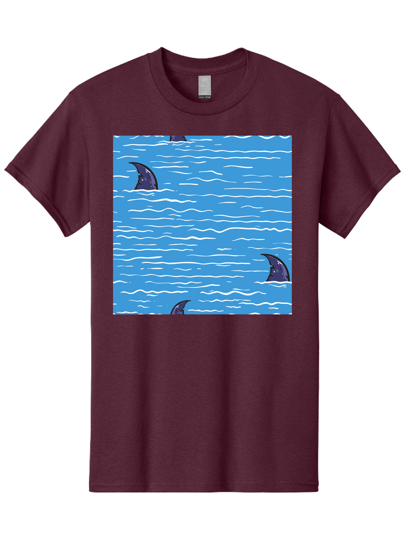 Shark-Fins Men'S Graphic Tee, 100% Cotton, Comfortable Casual Summer Wear, Machine Washable, Shark Fins In Water, Ocean Fins, Shark Attack, Marine Life, Blue Ocean, Wavy Sea, Shark Danger, Aquatic Scene Aac420