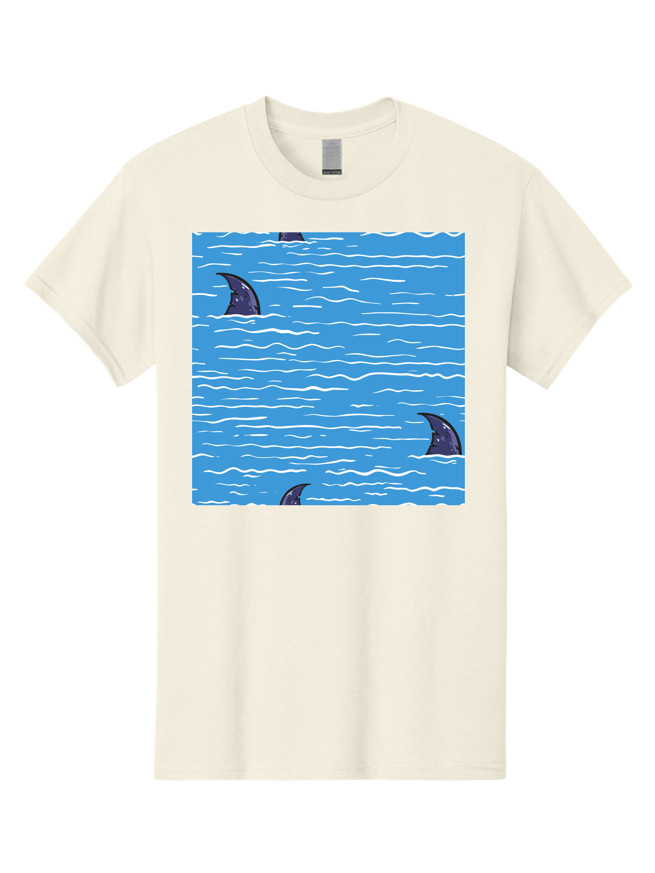 Shark-Fins Men'S Graphic Tee, 100% Cotton, Comfortable Casual Summer Wear, Machine Washable, Shark Fins In Water, Ocean Fins, Shark Attack, Marine Life, Blue Ocean, Wavy Sea, Shark Danger, Aquatic Scene Aac420