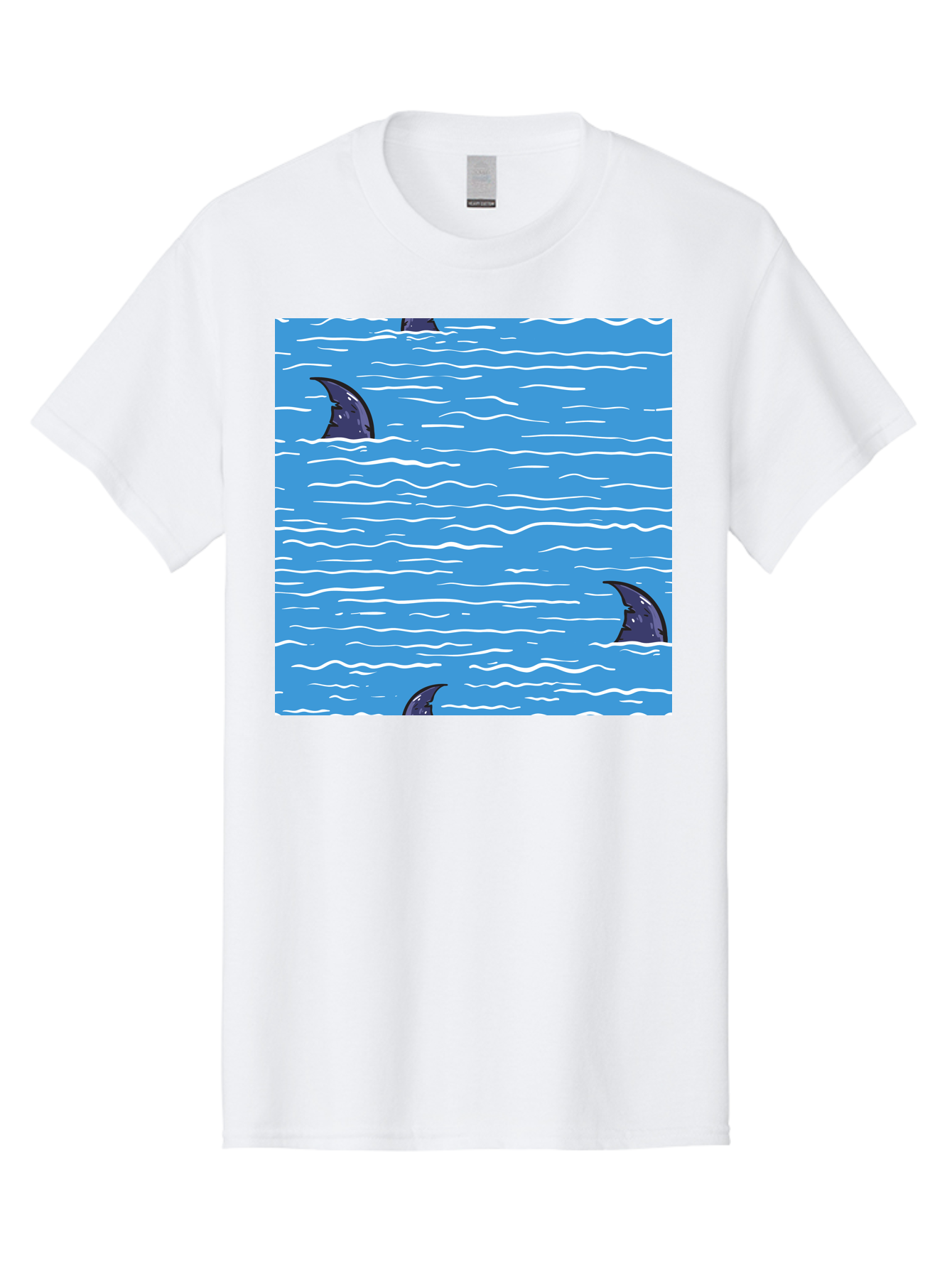 Shark-Fins Men'S Graphic Tee, 100% Cotton, Comfortable Casual Summer Wear, Machine Washable, Shark Fins In Water, Ocean Fins, Shark Attack, Marine Life, Blue Ocean, Wavy Sea, Shark Danger, Aquatic Scene Aac420