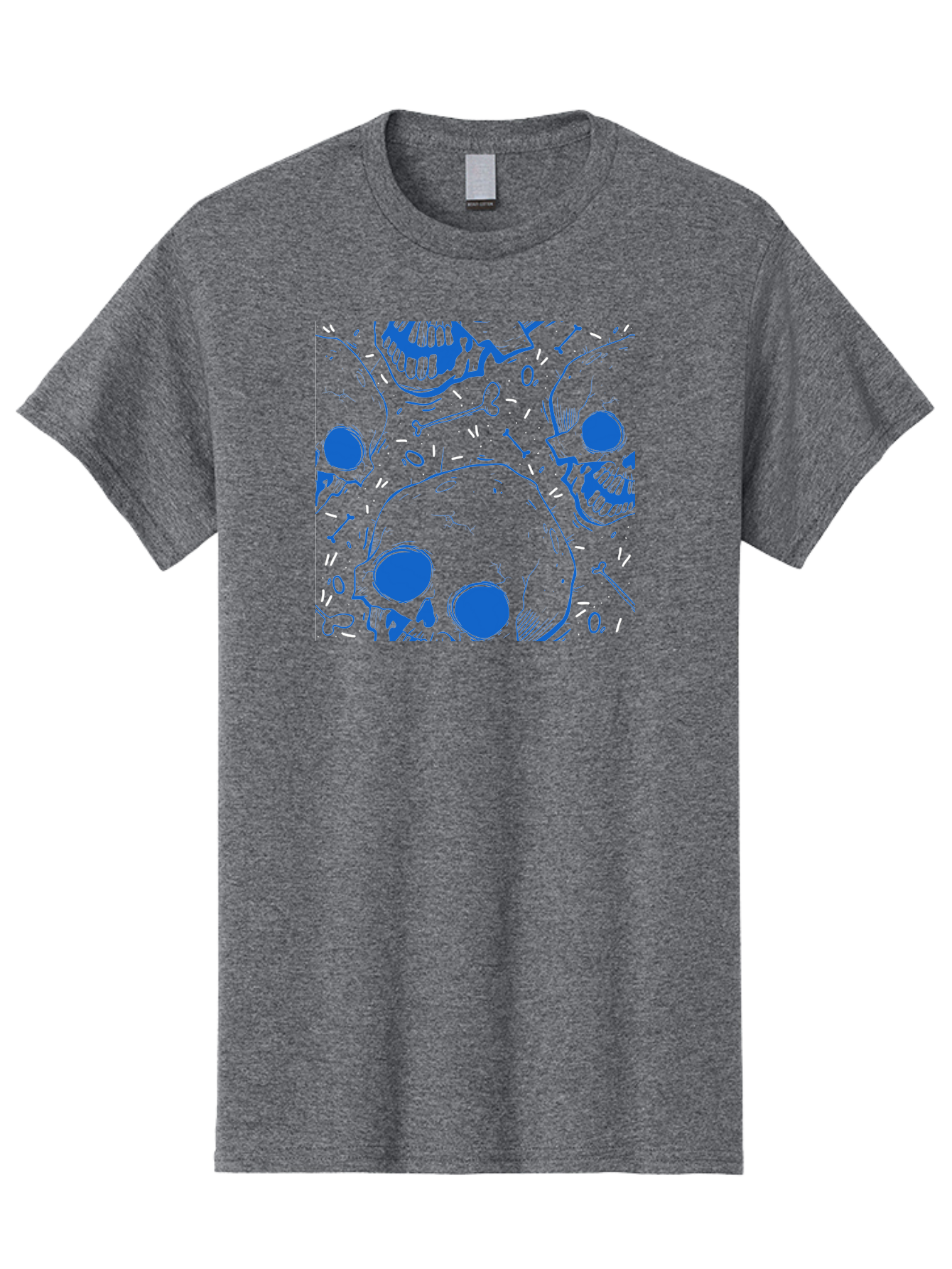 Skulls-And-Bones Men'S Graphic Tee, 100% Cotton, Comfortable Casual Summer Wear, Machine Washable, Skulls, Bones, Seamless Pattern, Gothic Design, Grunge Style, Tattoo Art, Yellow And Blue Hues, Graphic Print, Edgy Aesthetic, Skull Motif Aac421