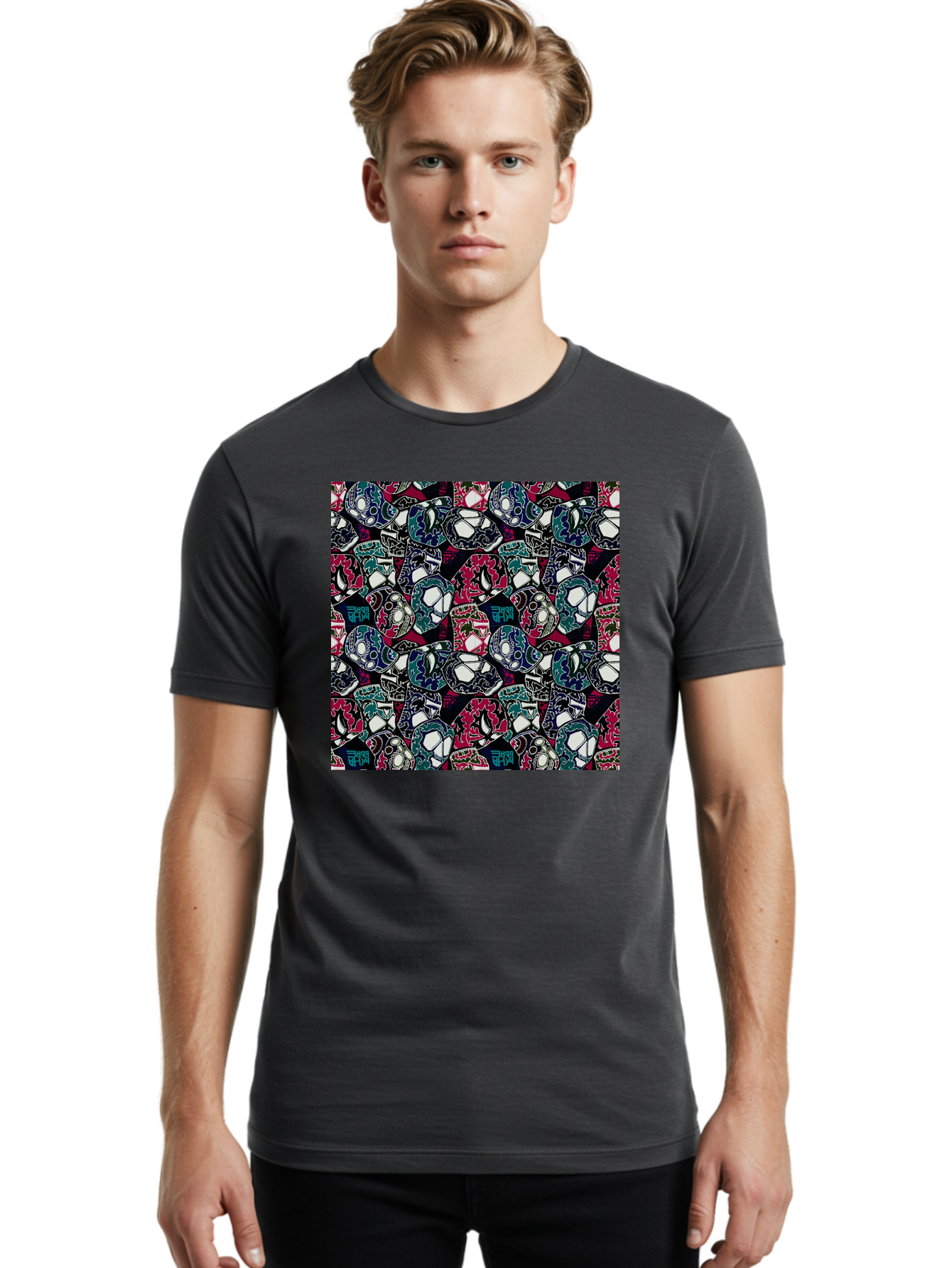 Sugar-Skull-Pattern Men'S Graphic Tee, 100% Cotton, Comfortable Casual Summer Wear, Machine Washable, Sugar Skulls, Colorful Skulls, Day Of The Dead, Mexican Culture, Ornate Designs, Floral Patterns, Vibrant Colors, Festive Atmosphere, Aac422