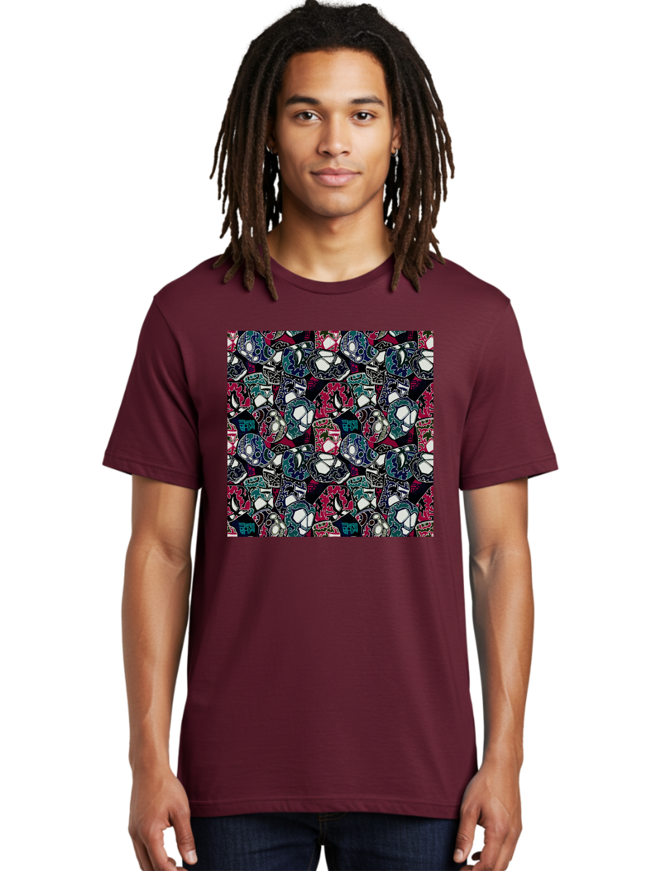 Sugar-Skull-Pattern Men'S Graphic Tee, 100% Cotton, Comfortable Casual Summer Wear, Machine Washable, Sugar Skulls, Colorful Skulls, Day Of The Dead, Mexican Culture, Ornate Designs, Floral Patterns, Vibrant Colors, Festive Atmosphere, Aac422