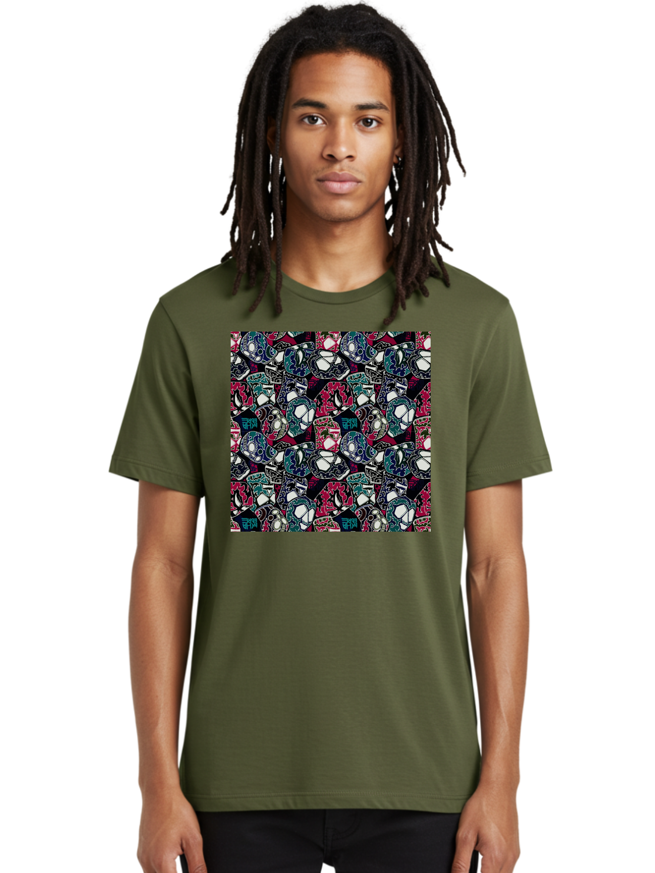Sugar-Skull-Pattern Men'S Graphic Tee, 100% Cotton, Comfortable Casual Summer Wear, Machine Washable, Sugar Skulls, Colorful Skulls, Day Of The Dead, Mexican Culture, Ornate Designs, Floral Patterns, Vibrant Colors, Festive Atmosphere, Aac422