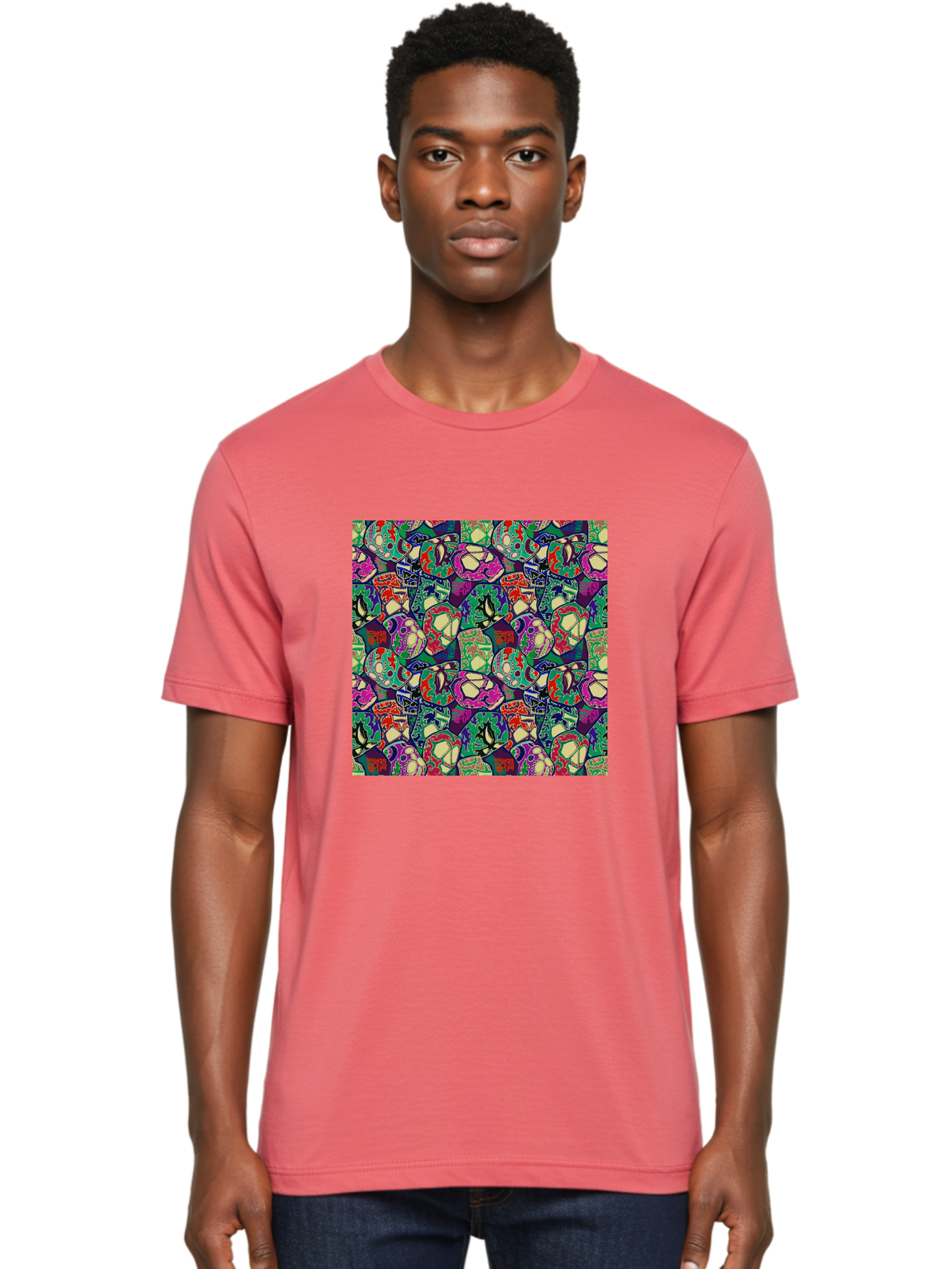 Sugar-Skulls Men'S Graphic Tee, 100% Cotton, Comfortable Casual Summer Wear, Machine Washable, Sugar Skulls, Colorful Designs, Vibrant Patterns, Dia De Los Muertos, Festive Atmosphere, Artistic Expression, Cultural Heritage, Intricate Details, Aac423