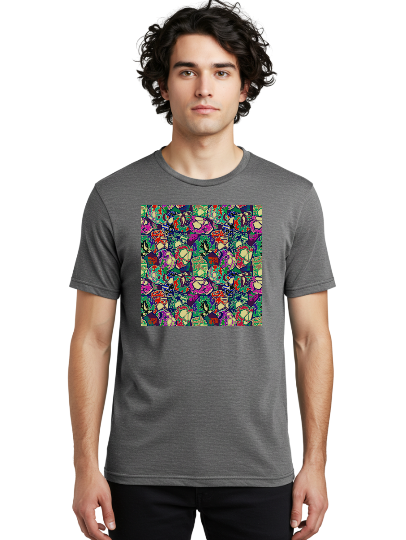 Sugar-Skulls Men'S Graphic Tee, 100% Cotton, Comfortable Casual Summer Wear, Machine Washable, Sugar Skulls, Colorful Designs, Vibrant Patterns, Dia De Los Muertos, Festive Atmosphere, Artistic Expression, Cultural Heritage, Intricate Details, Aac423