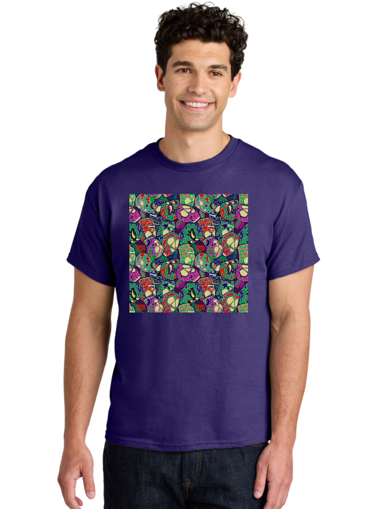 Sugar-Skulls Men'S Graphic Tee, 100% Cotton, Comfortable Casual Summer Wear, Machine Washable, Sugar Skulls, Colorful Designs, Vibrant Patterns, Dia De Los Muertos, Festive Atmosphere, Artistic Expression, Cultural Heritage, Intricate Details, Aac423
