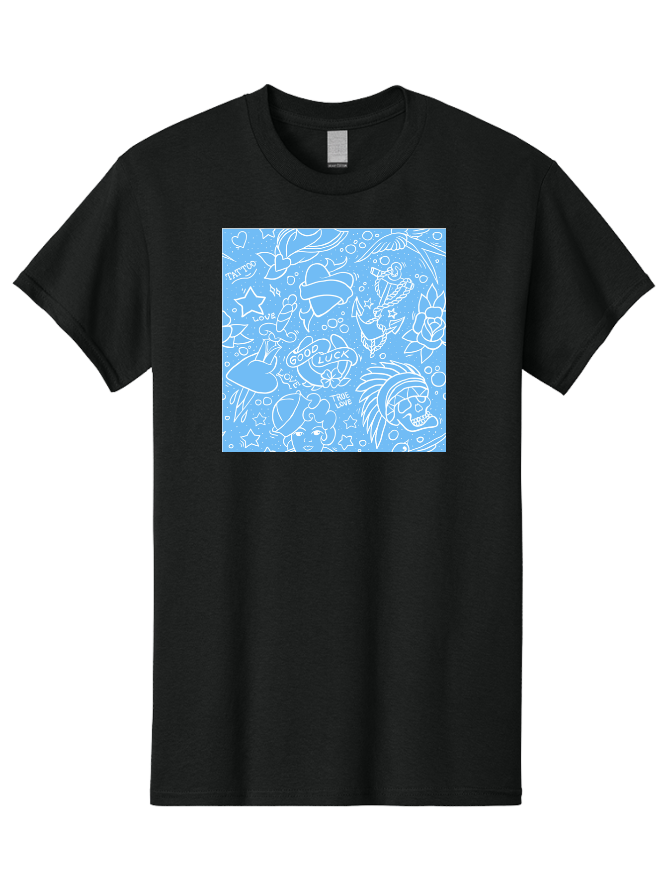 Tattoo Men'S Graphic Tee, 100% Cotton, Comfortable Casual Summer Wear, Machine Washable, Tattoo Designs, Skull Illustrations, Floral Motifs, Star Patterns, Banner Graphics, Ribbon Elements, Whimsical Doodles, Symbolic Imagery, Body Art Aac426