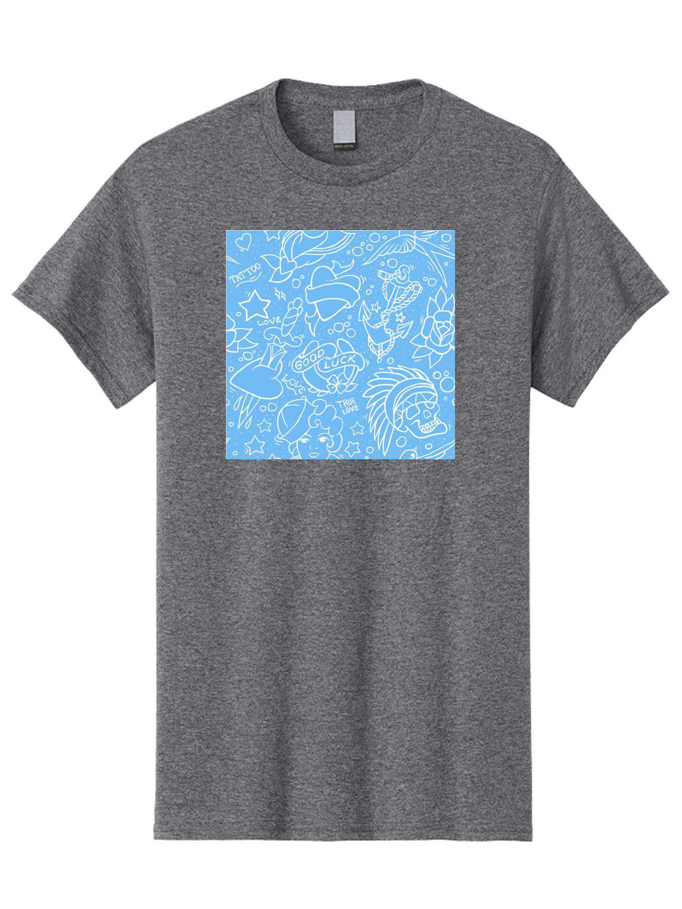 Tattoo Men'S Graphic Tee, 100% Cotton, Comfortable Casual Summer Wear, Machine Washable, Tattoo Designs, Skull Illustrations, Floral Motifs, Star Patterns, Banner Graphics, Ribbon Elements, Whimsical Doodles, Symbolic Imagery, Body Art Aac426