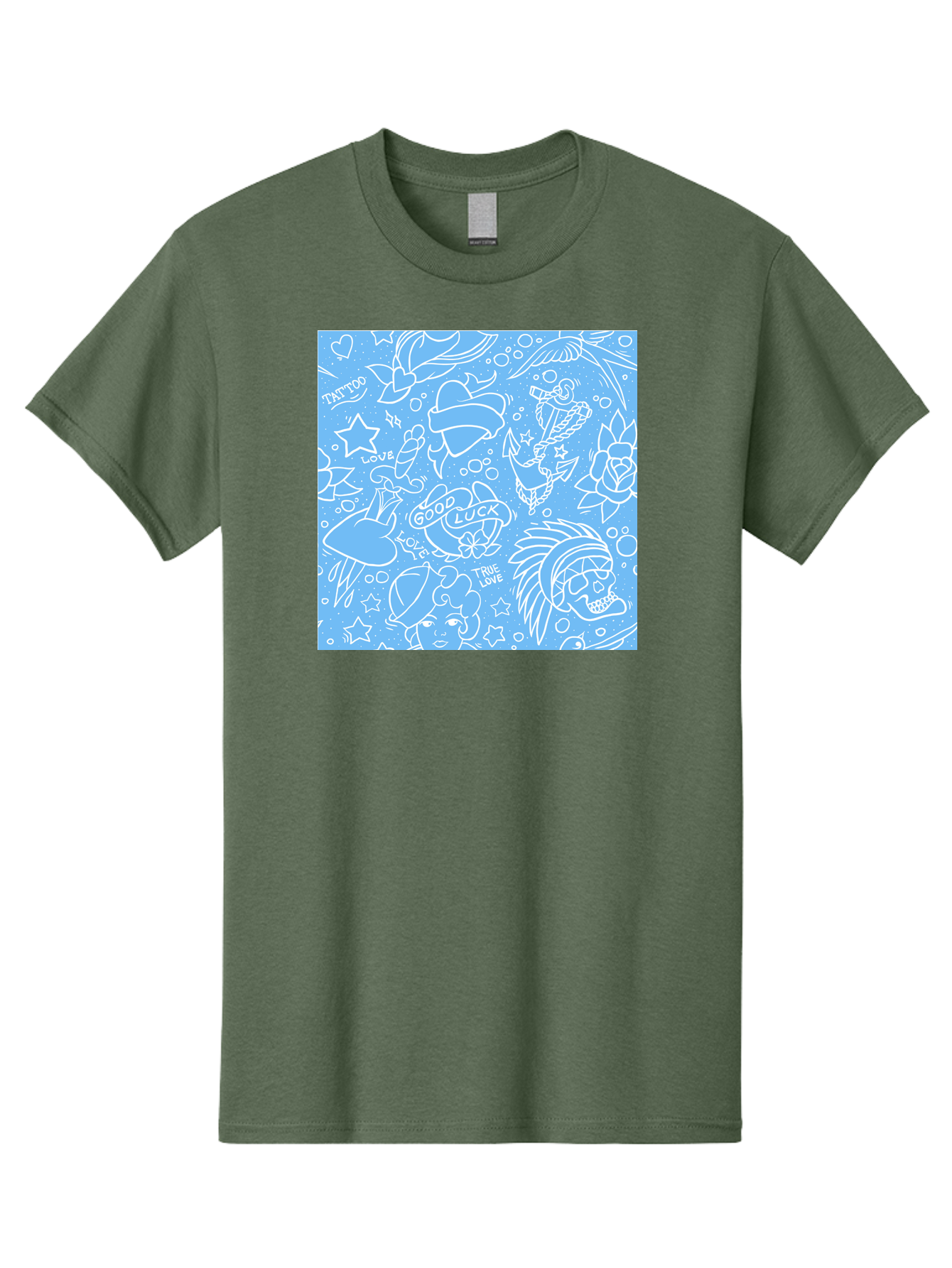 Tattoo Men'S Graphic Tee, 100% Cotton, Comfortable Casual Summer Wear, Machine Washable, Tattoo Designs, Skull Illustrations, Floral Motifs, Star Patterns, Banner Graphics, Ribbon Elements, Whimsical Doodles, Symbolic Imagery, Body Art Aac426