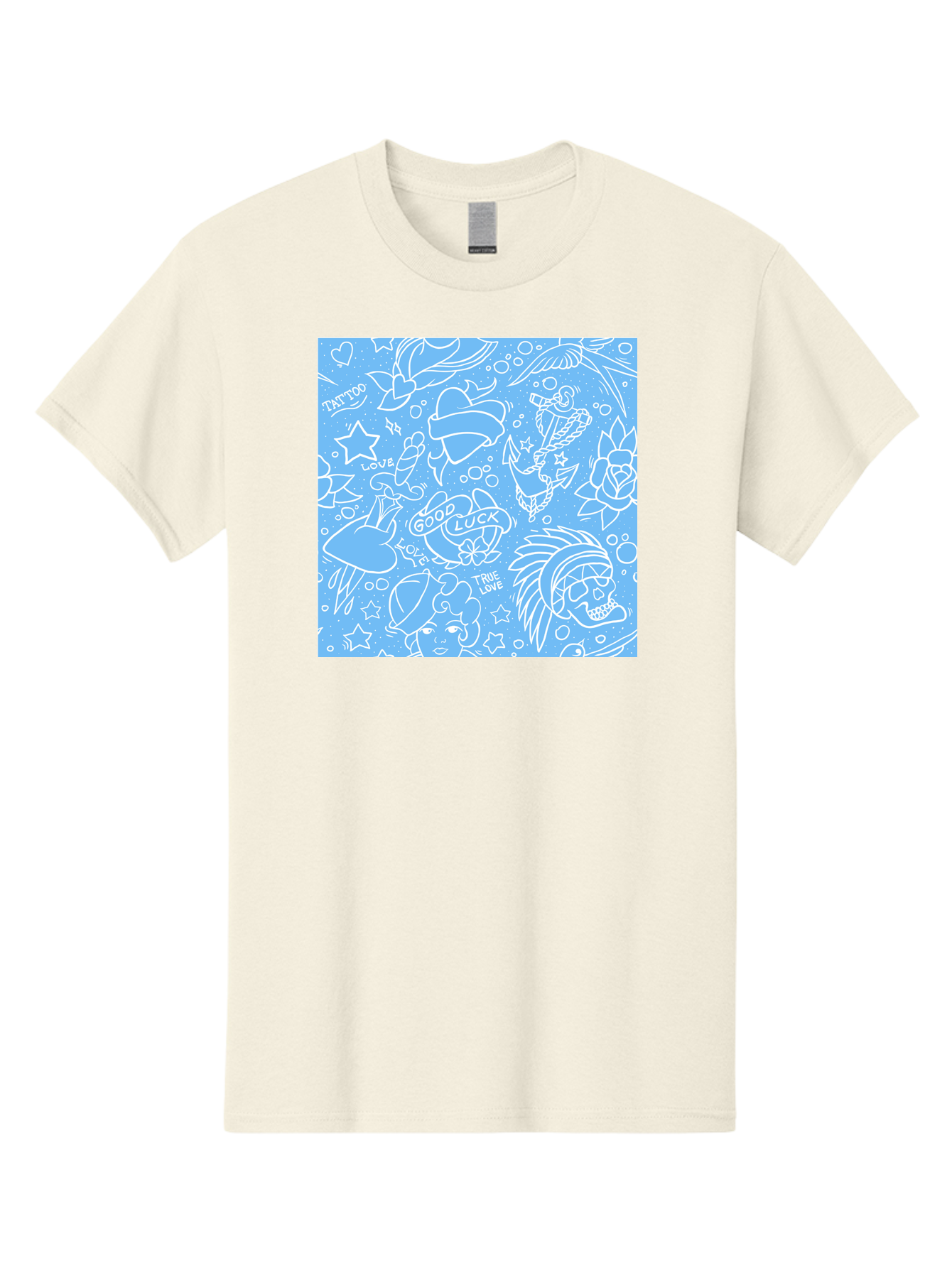 Tattoo Men'S Graphic Tee, 100% Cotton, Comfortable Casual Summer Wear, Machine Washable, Tattoo Designs, Skull Illustrations, Floral Motifs, Star Patterns, Banner Graphics, Ribbon Elements, Whimsical Doodles, Symbolic Imagery, Body Art Aac426