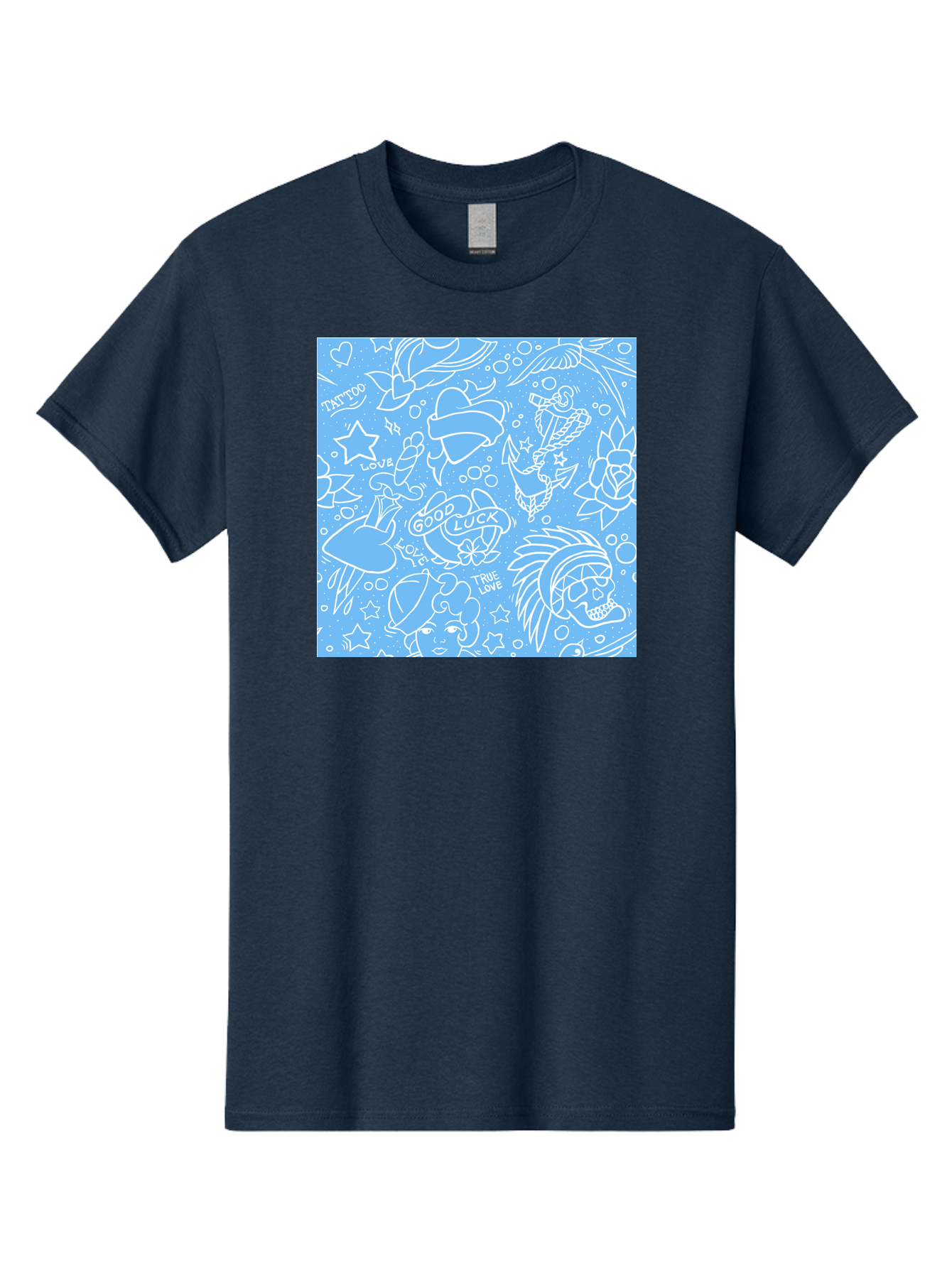 Tattoo Men'S Graphic Tee, 100% Cotton, Comfortable Casual Summer Wear, Machine Washable, Tattoo Designs, Skull Illustrations, Floral Motifs, Star Patterns, Banner Graphics, Ribbon Elements, Whimsical Doodles, Symbolic Imagery, Body Art Aac426