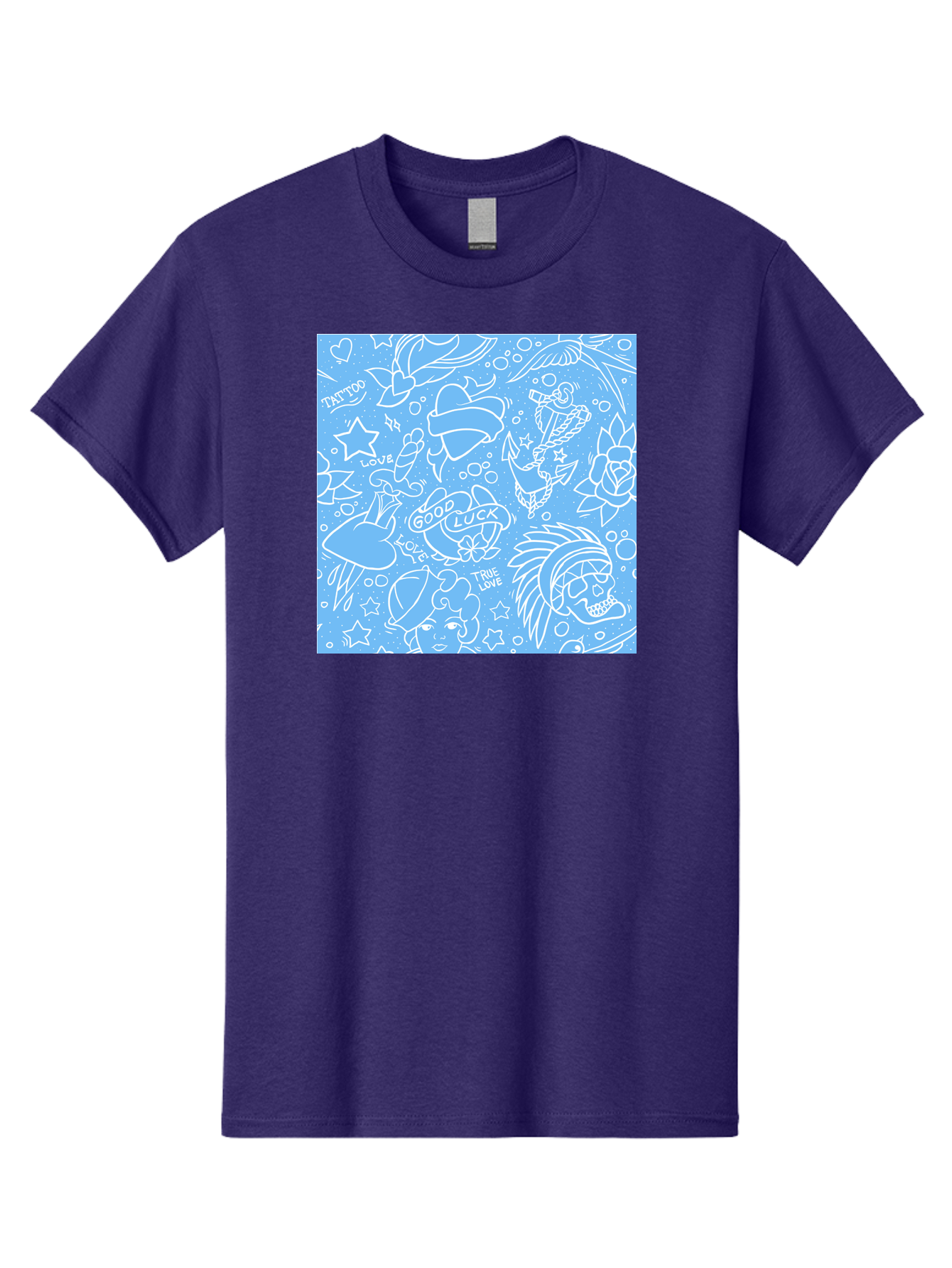 Tattoo Men'S Graphic Tee, 100% Cotton, Comfortable Casual Summer Wear, Machine Washable, Tattoo Designs, Skull Illustrations, Floral Motifs, Star Patterns, Banner Graphics, Ribbon Elements, Whimsical Doodles, Symbolic Imagery, Body Art Aac426
