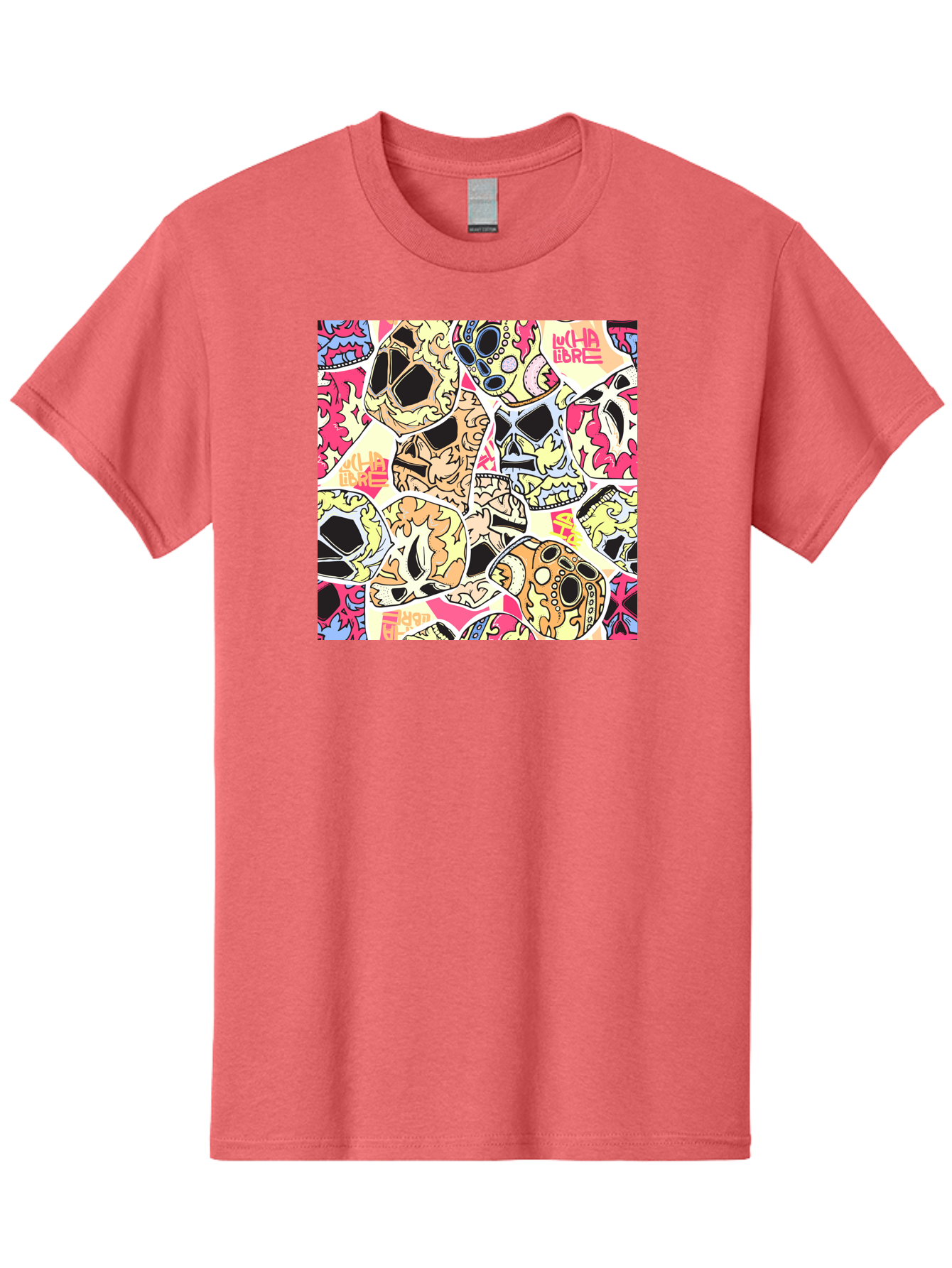 Wha-Libre Men'S Graphic Tee, 100% Cotton, Comfortable Casual Summer Wear, Machine Washable, Colorful Skulls, Sugar Skulls, Day Of The Dead, Vibrant Art, Wha Libre, Tattoo-Inspired Design, Street Art Style, Graphic Illustration, Ornate Details, Aac428