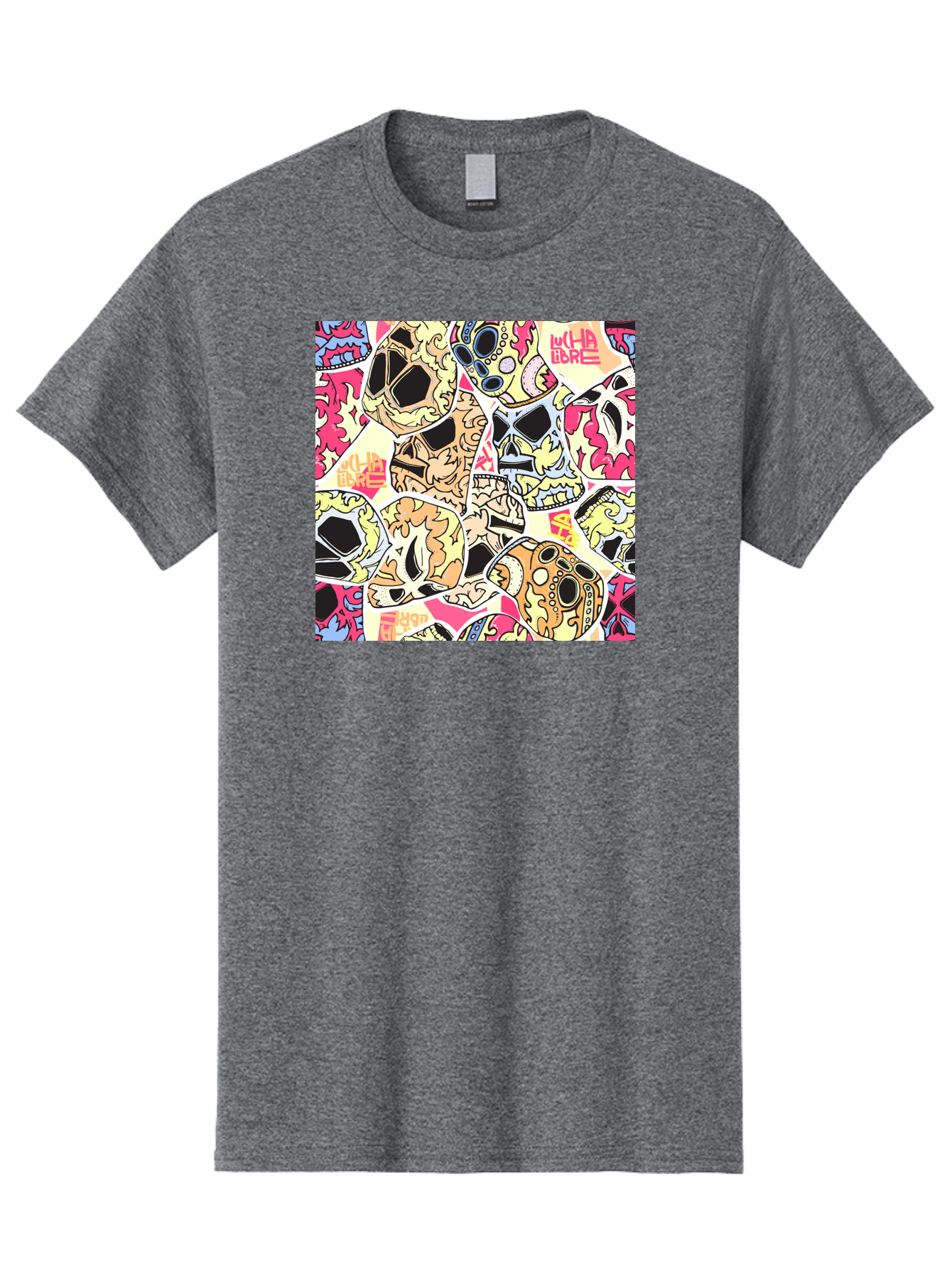 Wha-Libre Men'S Graphic Tee, 100% Cotton, Comfortable Casual Summer Wear, Machine Washable, Colorful Skulls, Sugar Skulls, Day Of The Dead, Vibrant Art, Wha Libre, Tattoo-Inspired Design, Street Art Style, Graphic Illustration, Ornate Details, Aac428