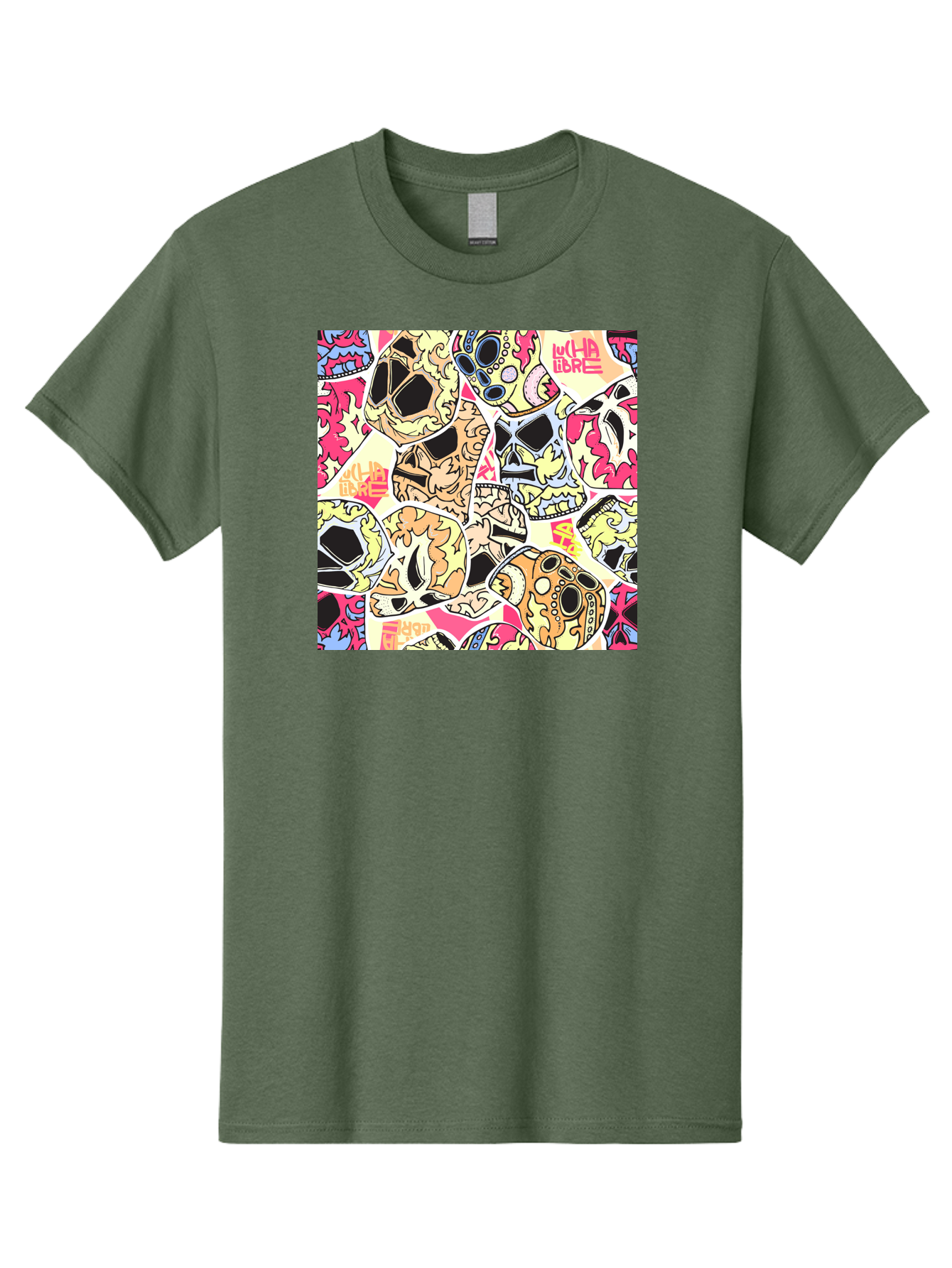 Wha-Libre Men'S Graphic Tee, 100% Cotton, Comfortable Casual Summer Wear, Machine Washable, Colorful Skulls, Sugar Skulls, Day Of The Dead, Vibrant Art, Wha Libre, Tattoo-Inspired Design, Street Art Style, Graphic Illustration, Ornate Details, Aac428