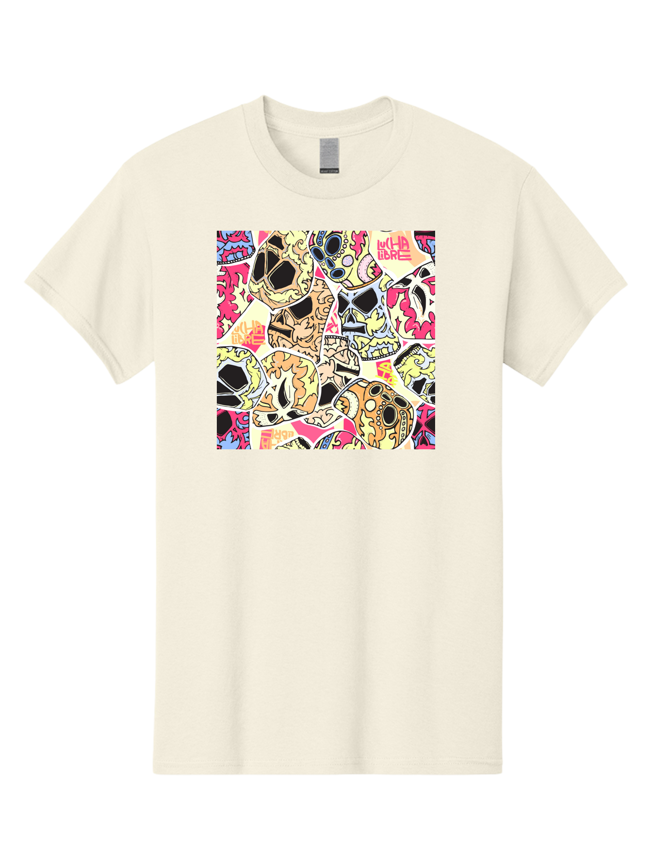 Wha-Libre Men'S Graphic Tee, 100% Cotton, Comfortable Casual Summer Wear, Machine Washable, Colorful Skulls, Sugar Skulls, Day Of The Dead, Vibrant Art, Wha Libre, Tattoo-Inspired Design, Street Art Style, Graphic Illustration, Ornate Details, Aac428