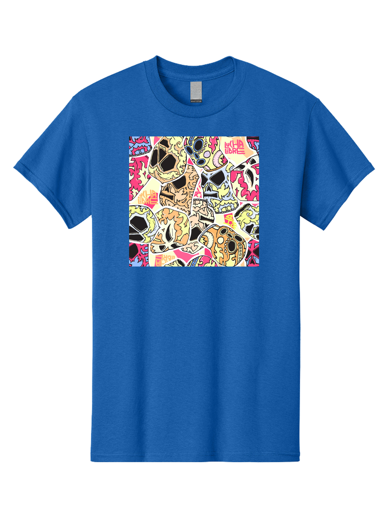 Wha-Libre Men'S Graphic Tee, 100% Cotton, Comfortable Casual Summer Wear, Machine Washable, Colorful Skulls, Sugar Skulls, Day Of The Dead, Vibrant Art, Wha Libre, Tattoo-Inspired Design, Street Art Style, Graphic Illustration, Ornate Details, Aac428