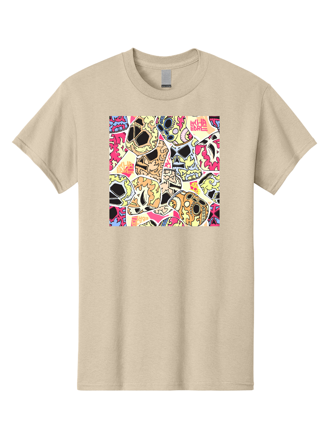 Wha-Libre Men'S Graphic Tee, 100% Cotton, Comfortable Casual Summer Wear, Machine Washable, Colorful Skulls, Sugar Skulls, Day Of The Dead, Vibrant Art, Wha Libre, Tattoo-Inspired Design, Street Art Style, Graphic Illustration, Ornate Details, Aac428