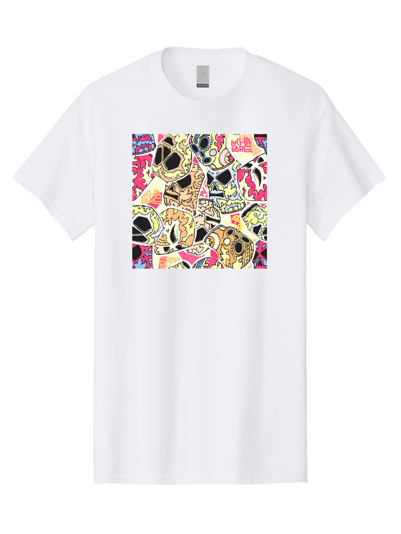 Wha-Libre Men'S Graphic Tee, 100% Cotton, Comfortable Casual Summer Wear, Machine Washable, Colorful Skulls, Sugar Skulls, Day Of The Dead, Vibrant Art, Wha Libre, Tattoo-Inspired Design, Street Art Style, Graphic Illustration, Ornate Details, Aac428