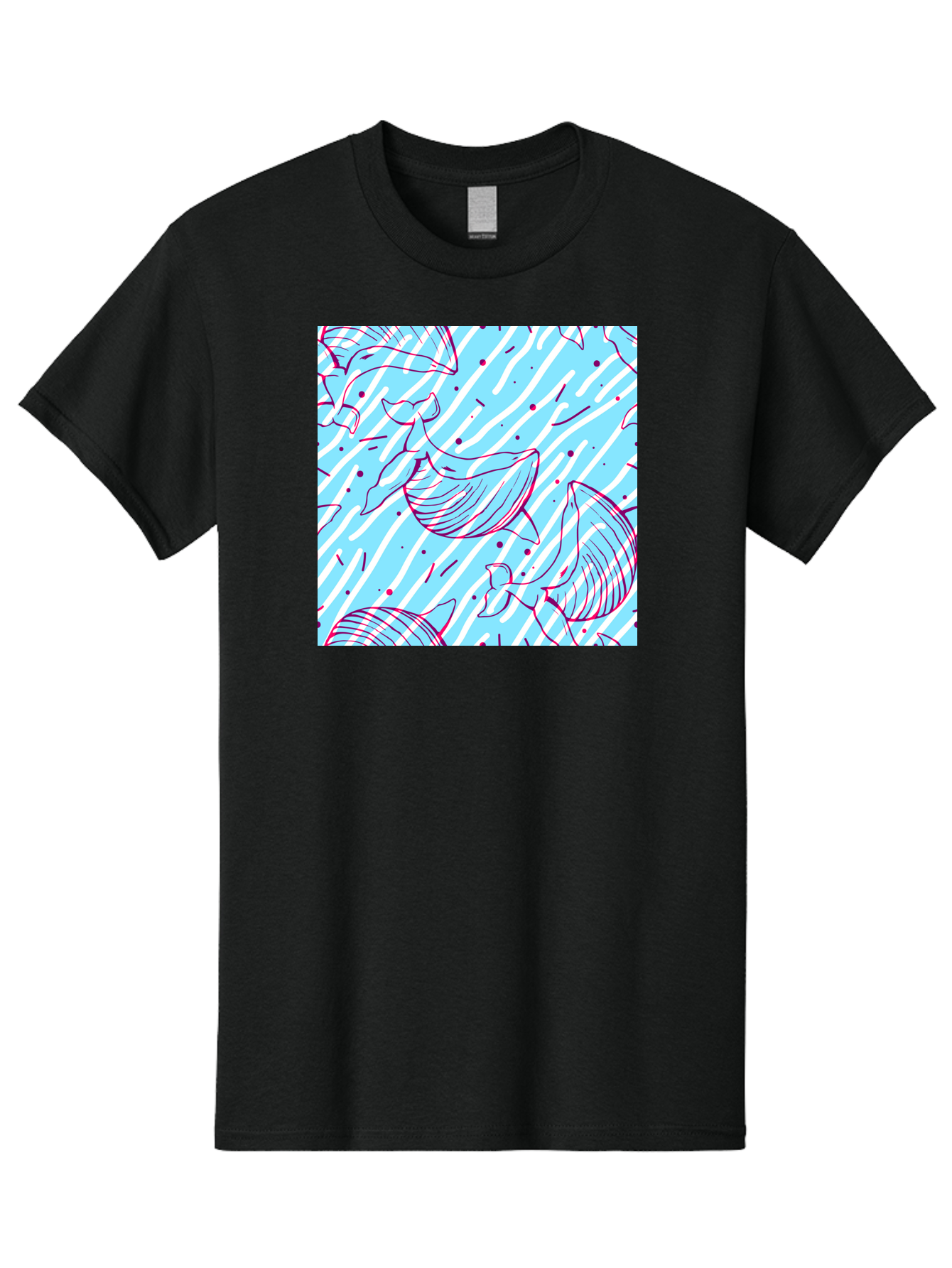 Whales-Pattern Men'S Graphic Tee, 100% Cotton, Comfortable Casual Summer Wear, Machine Washable, Whales, Abstract Pattern, Ocean Animals, Marine Life, Whimsical Design, Wavy Lines, Pink And Blue Hues, Dynamic Graphics, Playful Artwork, Aac429