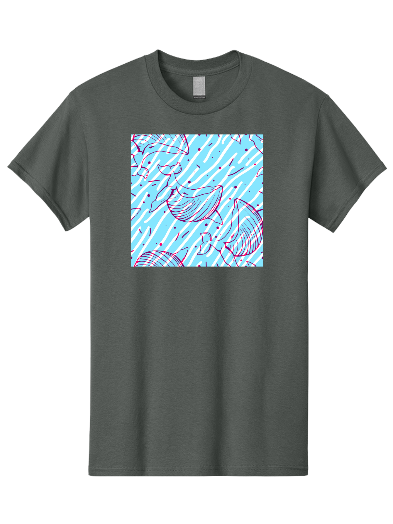 Whales-Pattern Men'S Graphic Tee, 100% Cotton, Comfortable Casual Summer Wear, Machine Washable, Whales, Abstract Pattern, Ocean Animals, Marine Life, Whimsical Design, Wavy Lines, Pink And Blue Hues, Dynamic Graphics, Playful Artwork, Aac429