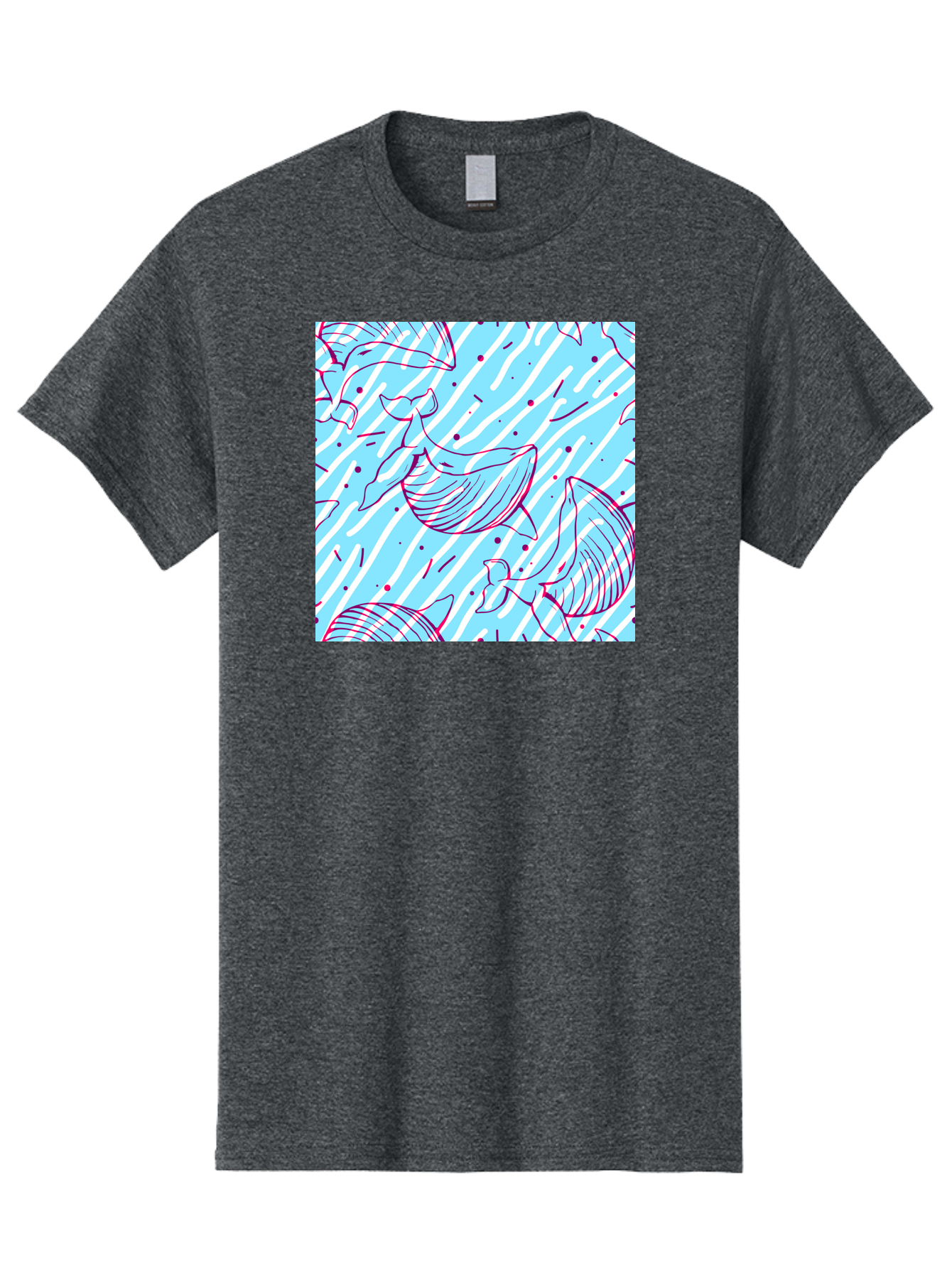 Whales-Pattern Men'S Graphic Tee, 100% Cotton, Comfortable Casual Summer Wear, Machine Washable, Whales, Abstract Pattern, Ocean Animals, Marine Life, Whimsical Design, Wavy Lines, Pink And Blue Hues, Dynamic Graphics, Playful Artwork, Aac429