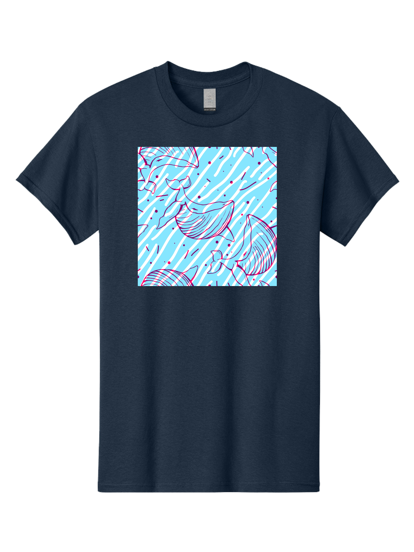 Whales-Pattern Men'S Graphic Tee, 100% Cotton, Comfortable Casual Summer Wear, Machine Washable, Whales, Abstract Pattern, Ocean Animals, Marine Life, Whimsical Design, Wavy Lines, Pink And Blue Hues, Dynamic Graphics, Playful Artwork, Aac429