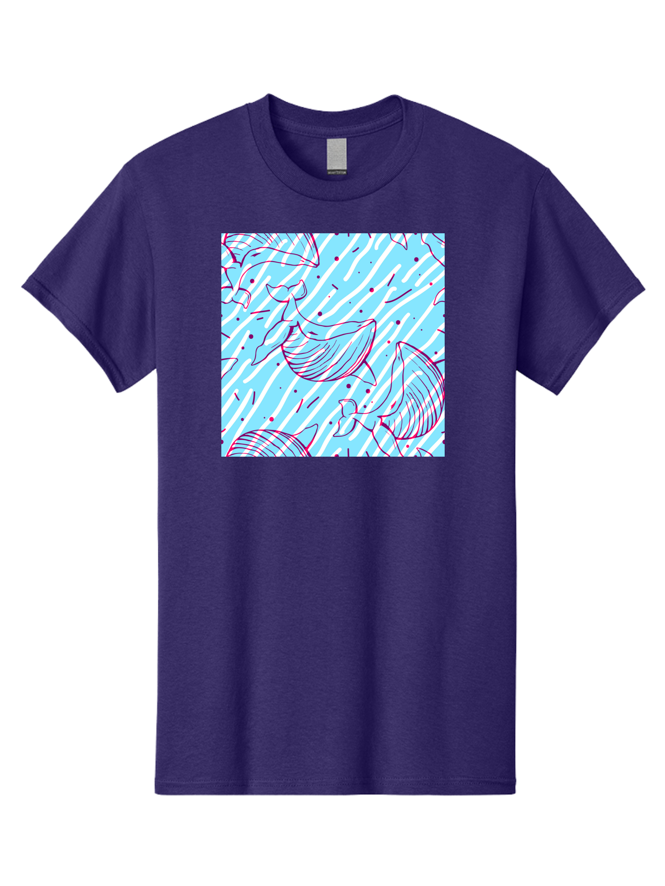 Whales-Pattern Men'S Graphic Tee, 100% Cotton, Comfortable Casual Summer Wear, Machine Washable, Whales, Abstract Pattern, Ocean Animals, Marine Life, Whimsical Design, Wavy Lines, Pink And Blue Hues, Dynamic Graphics, Playful Artwork, Aac429