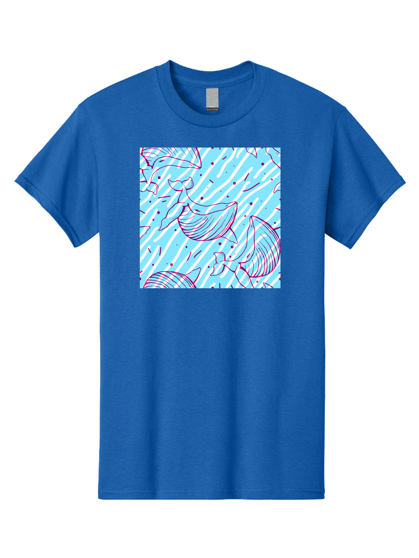 Whales-Pattern Men'S Graphic Tee, 100% Cotton, Comfortable Casual Summer Wear, Machine Washable, Whales, Abstract Pattern, Ocean Animals, Marine Life, Whimsical Design, Wavy Lines, Pink And Blue Hues, Dynamic Graphics, Playful Artwork, Aac429