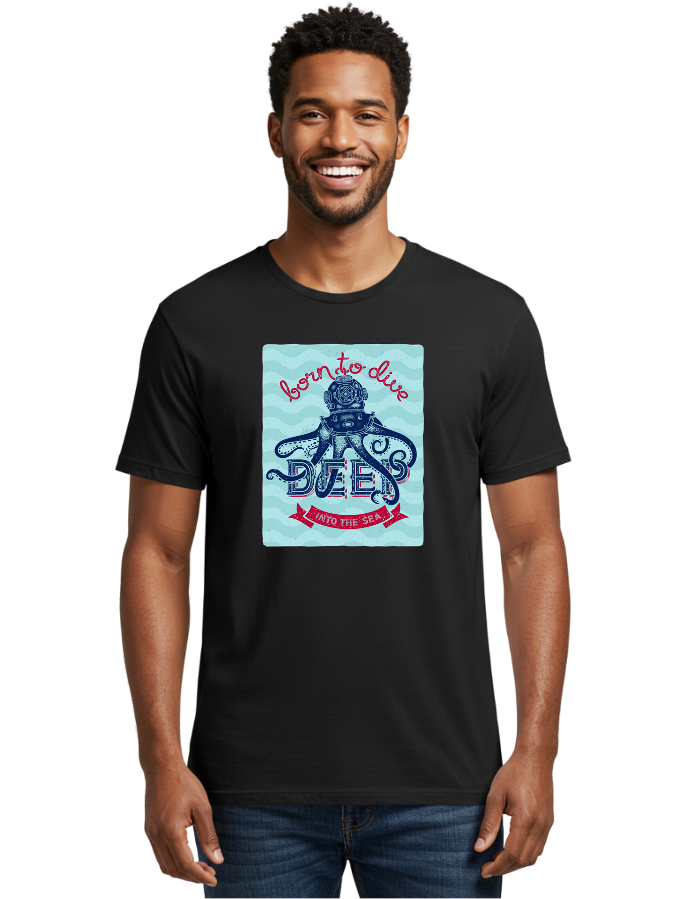 Born-To-Dive-1 Men'S Graphic Tee, 100% Cotton, Comfortable Casual Summer Wear, Machine Washable, Scuba Diving, Underwater Adventure, Diving Enthusiast, Octopus With Scuba Gear, Deep Sea Exploration, Ocean Lover, Vintage Style, Sea Creatures, Aac430