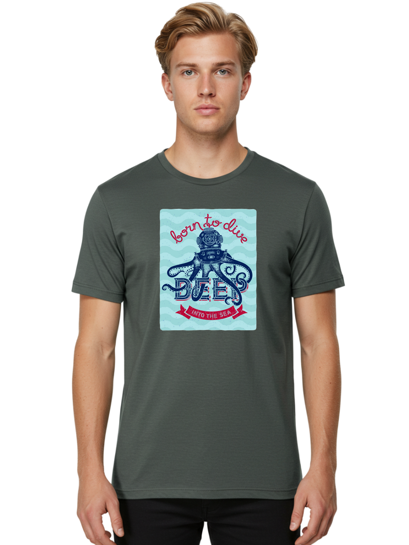 Born-To-Dive-1 Men'S Graphic Tee, 100% Cotton, Comfortable Casual Summer Wear, Machine Washable, Scuba Diving, Underwater Adventure, Diving Enthusiast, Octopus With Scuba Gear, Deep Sea Exploration, Ocean Lover, Vintage Style, Sea Creatures, Aac430