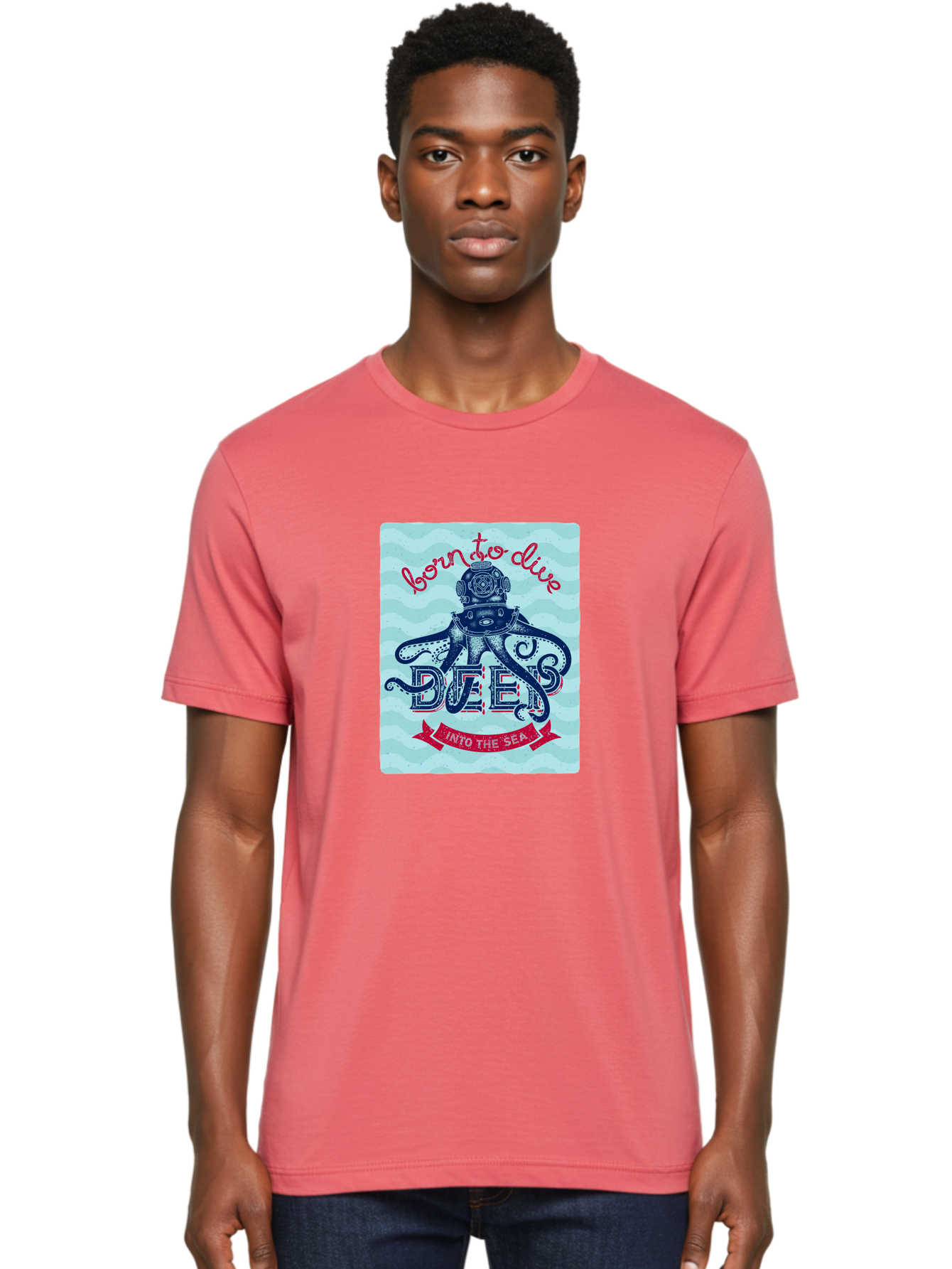 Born-To-Dive-1 Men'S Graphic Tee, 100% Cotton, Comfortable Casual Summer Wear, Machine Washable, Scuba Diving, Underwater Adventure, Diving Enthusiast, Octopus With Scuba Gear, Deep Sea Exploration, Ocean Lover, Vintage Style, Sea Creatures, Aac430