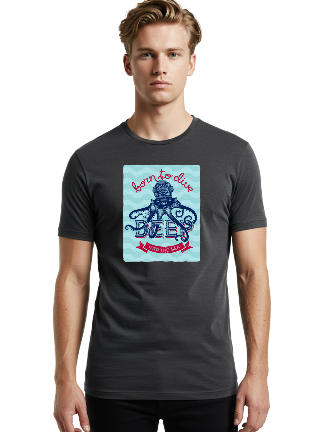 Born-To-Dive-1 Men'S Graphic Tee, 100% Cotton, Comfortable Casual Summer Wear, Machine Washable, Scuba Diving, Underwater Adventure, Diving Enthusiast, Octopus With Scuba Gear, Deep Sea Exploration, Ocean Lover, Vintage Style, Sea Creatures, Aac430